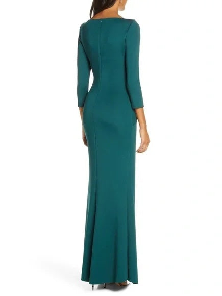 Mother Of The Bride Dress Three Quarter Sleeve Scoop Neck Ruffled Sheath