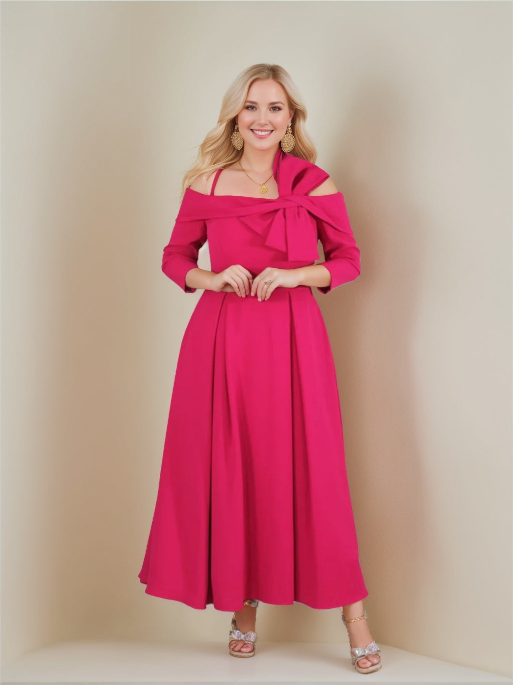 Off The Shoulder Mother Of The Bride A Line Dress Ankle Length Sleeves Bows