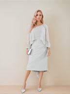 Mother Of The Bride Tea Length Dress With Tassels And Long Sleeves