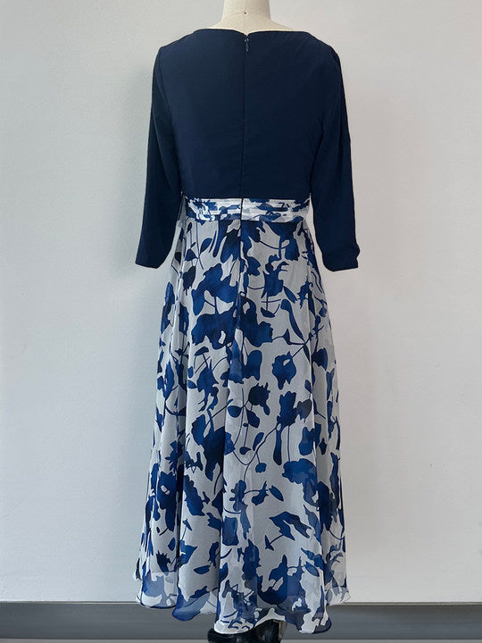 Mother of the Bride Gown a Line Floral V Neck Three Quarter Sleeves Ankle Length
