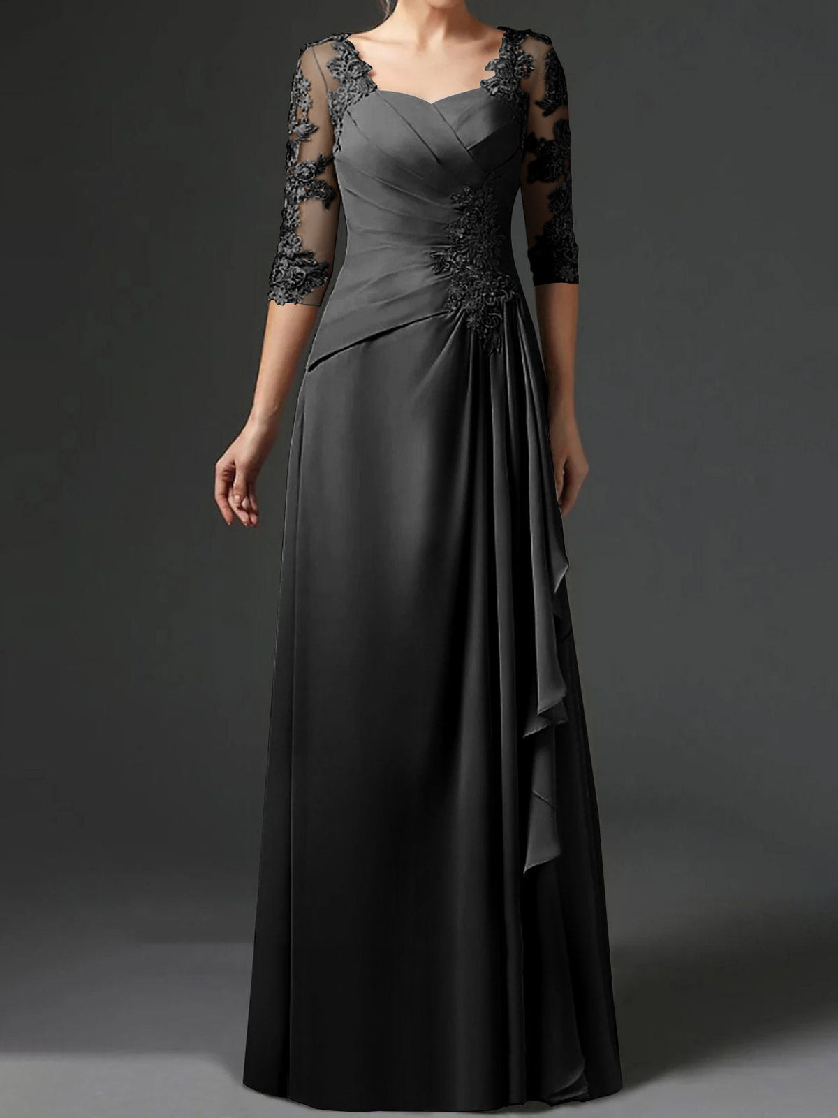 Floor Length Princess Gown With Square Neck And Half Sleeves Mother Of The Bride