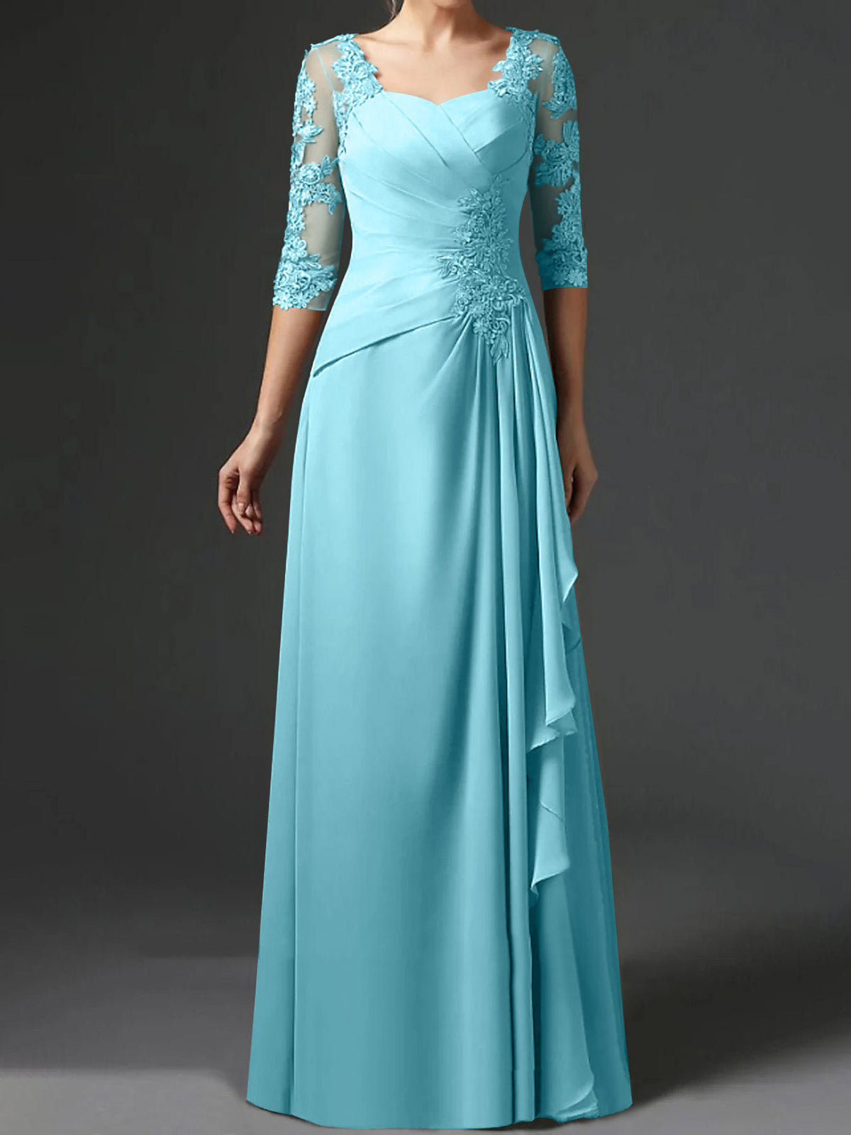 Floor Length Princess Gown With Square Neck And Half Sleeves Mother Of The Bride