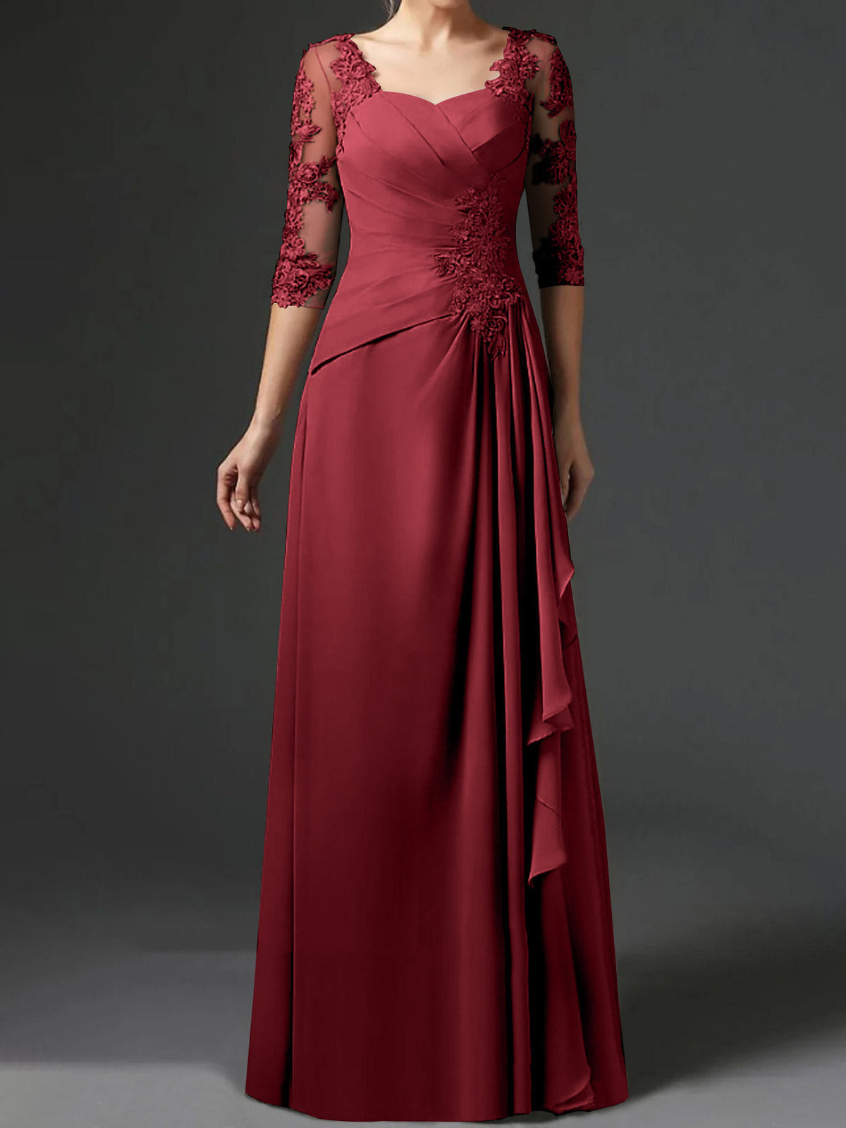 Floor Length Princess Gown With Square Neck And Half Sleeves Mother Of The Bride