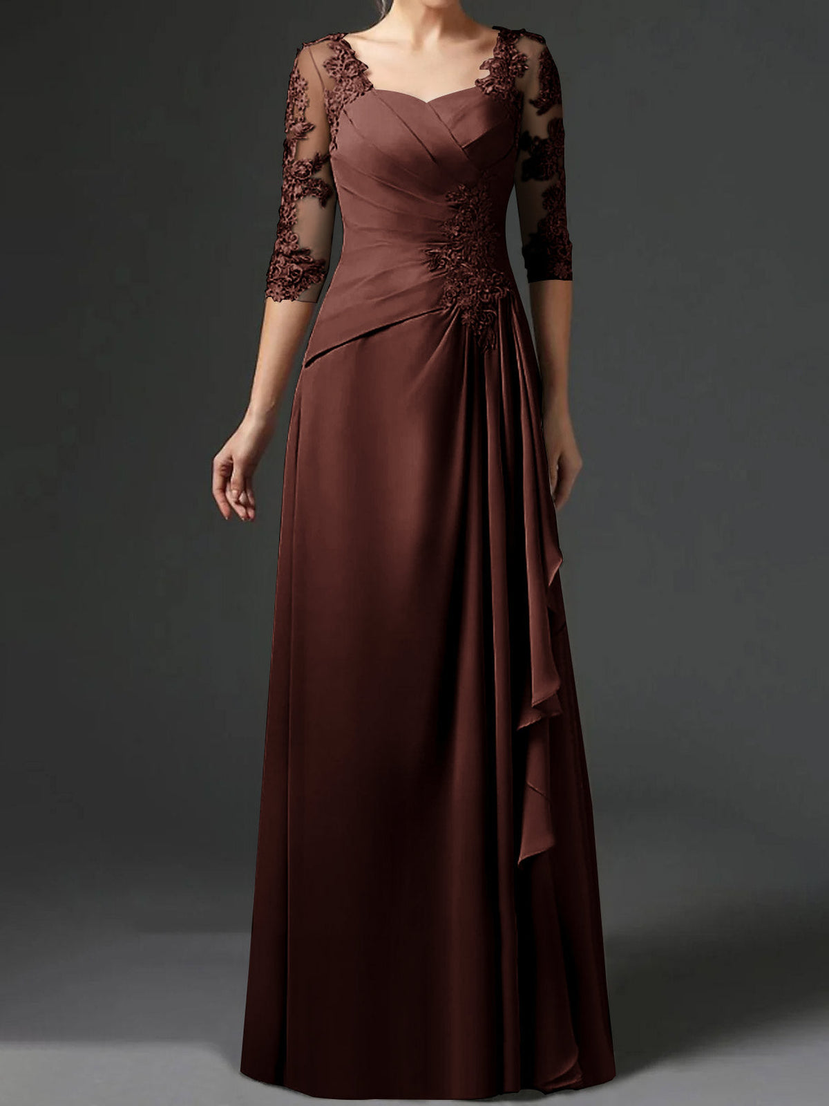 Floor Length Princess Gown With Square Neck And Half Sleeves Mother Of The Bride