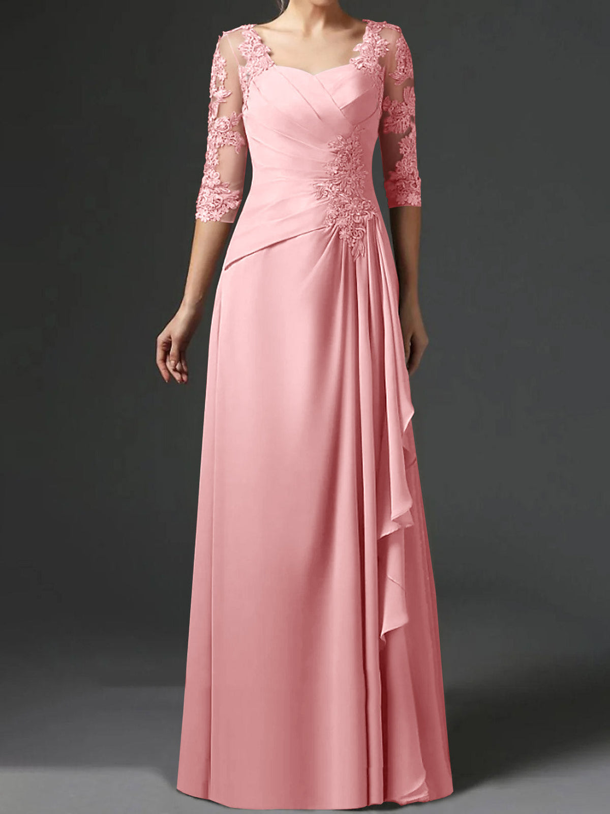 Floor Length Princess Gown With Square Neck And Half Sleeves Mother Of The Bride