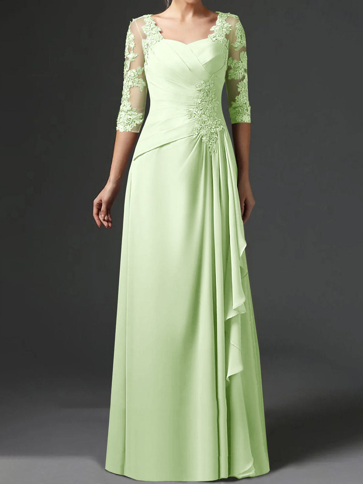 Floor Length Princess Gown With Square Neck And Half Sleeves Mother Of The Bride