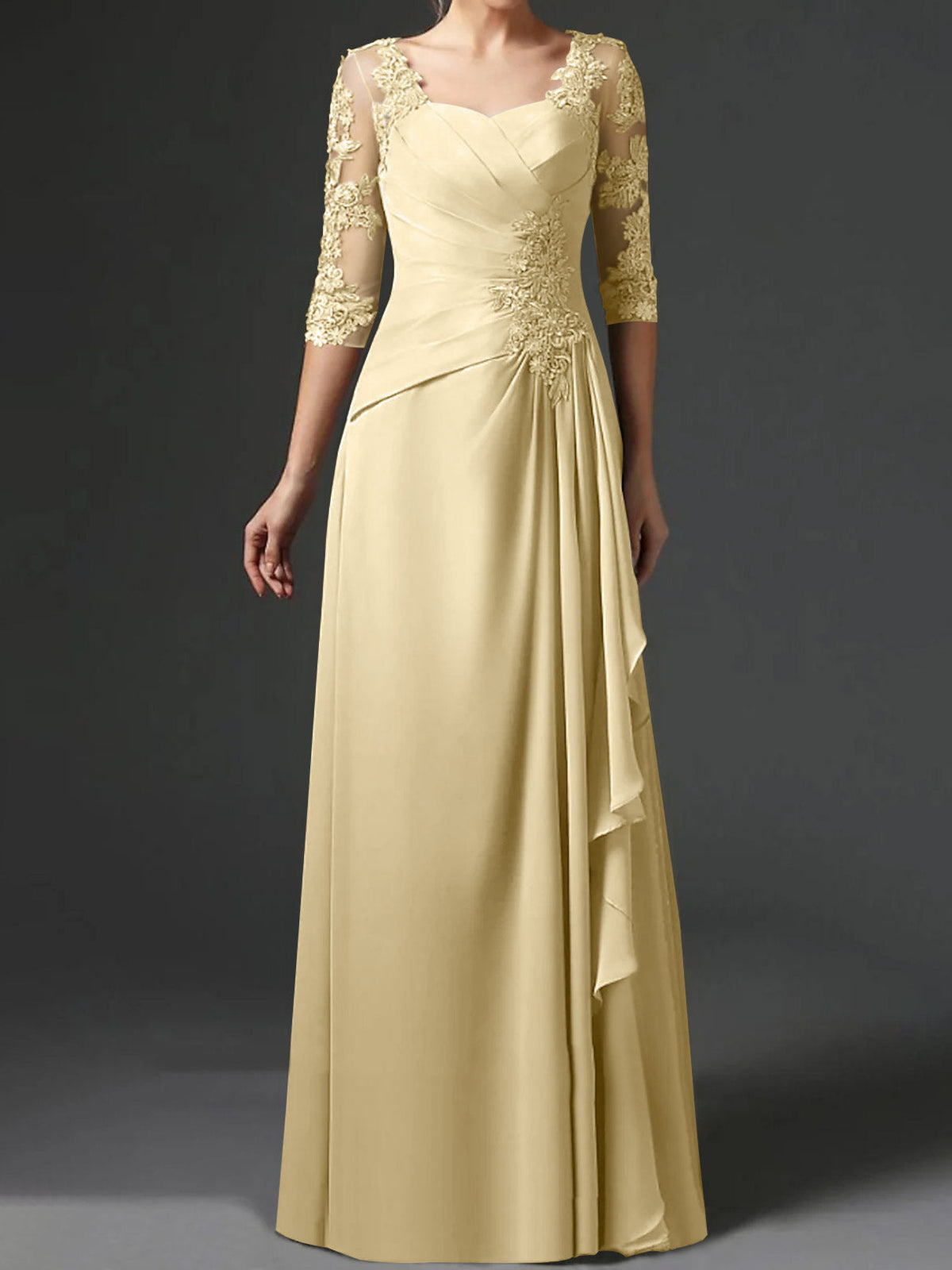Floor Length Princess Gown With Square Neck And Half Sleeves Mother Of The Bride