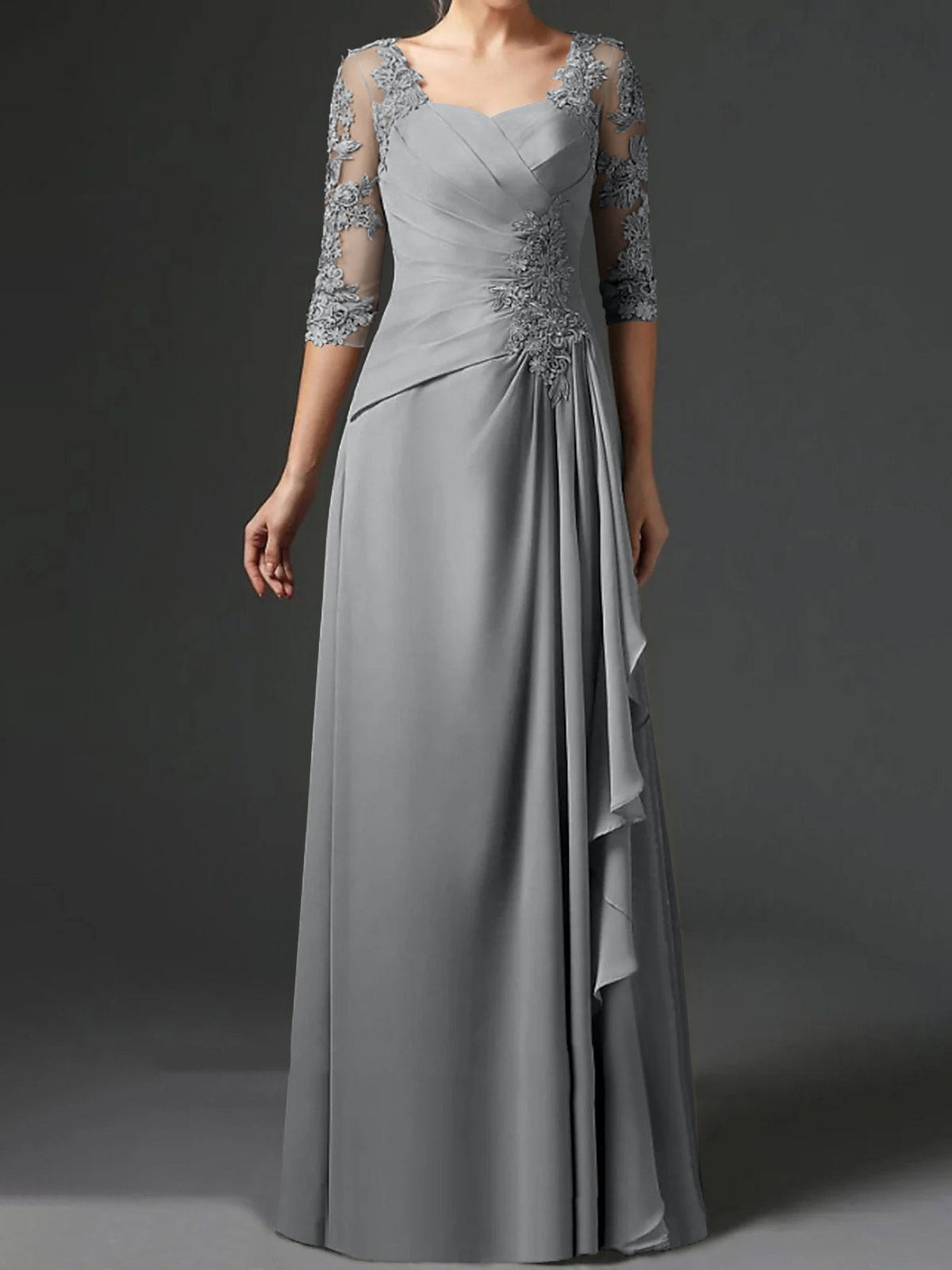 Floor Length Princess Gown With Square Neck And Half Sleeves Mother Of The Bride