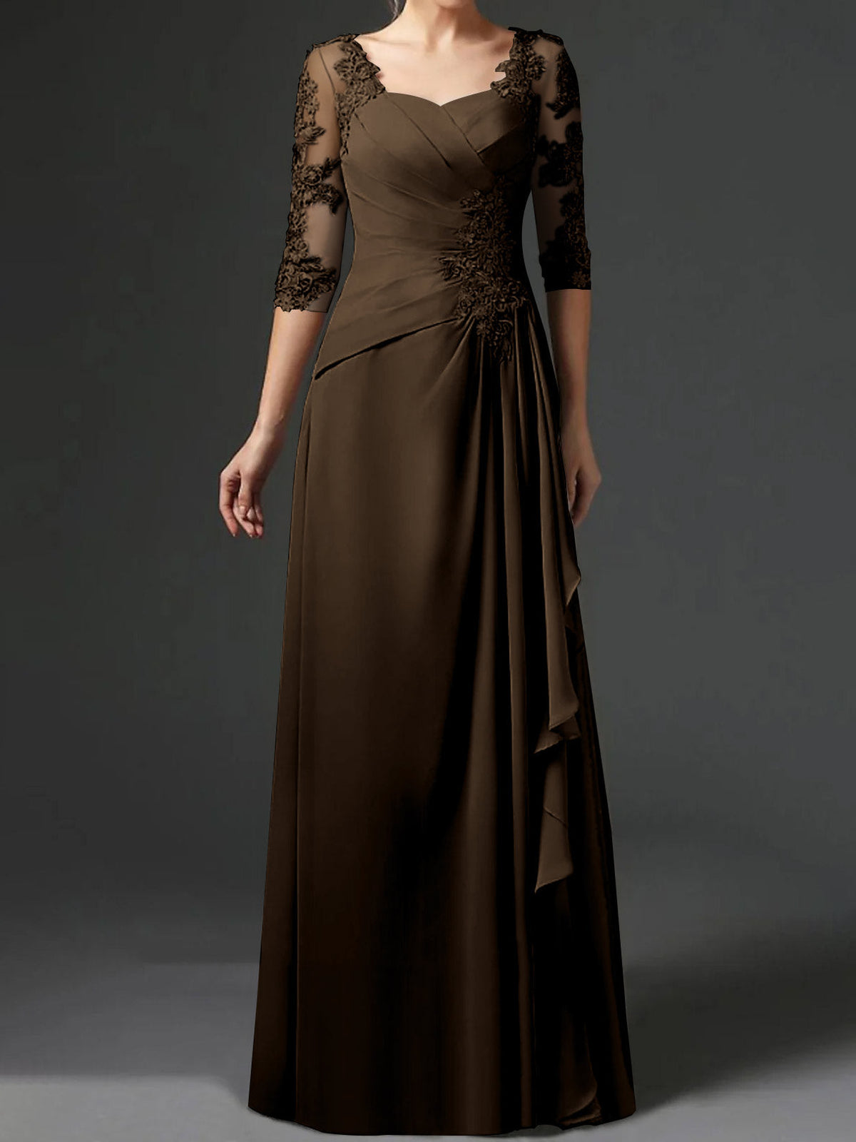 Floor Length Princess Gown With Square Neck And Half Sleeves Mother Of The Bride