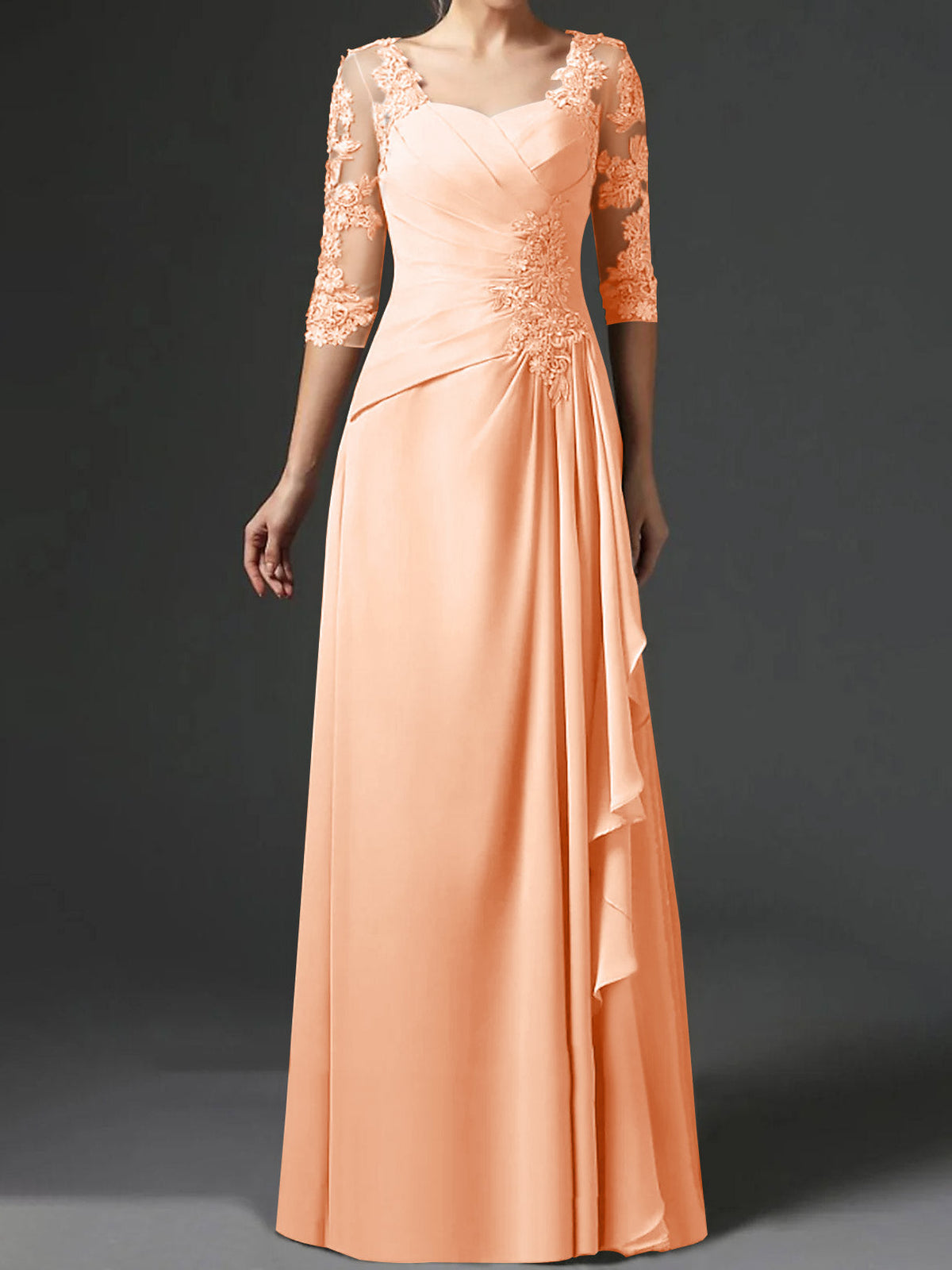Floor Length Princess Gown With Square Neck And Half Sleeves Mother Of The Bride