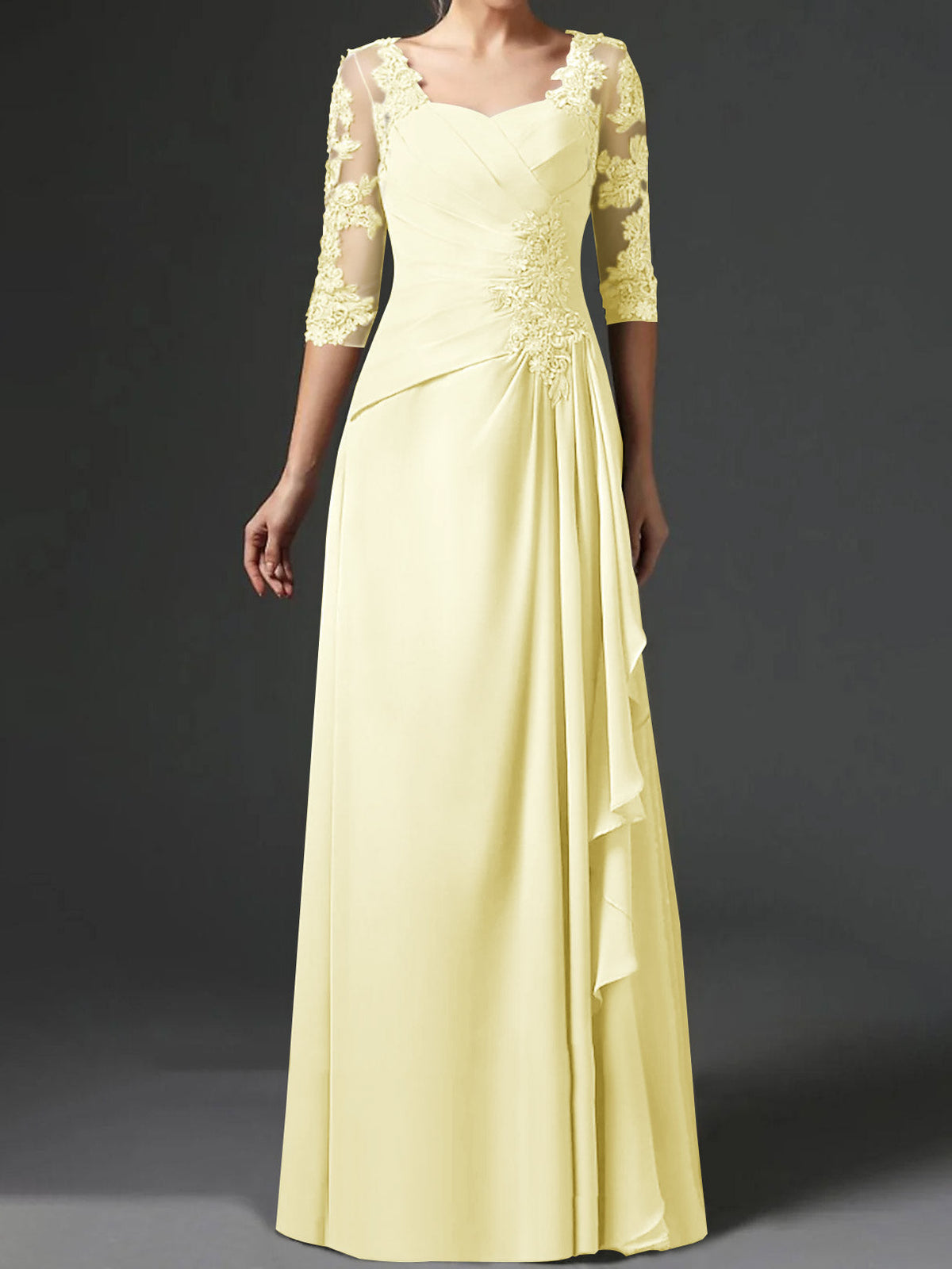 Floor Length Princess Gown With Square Neck And Half Sleeves Mother Of The Bride