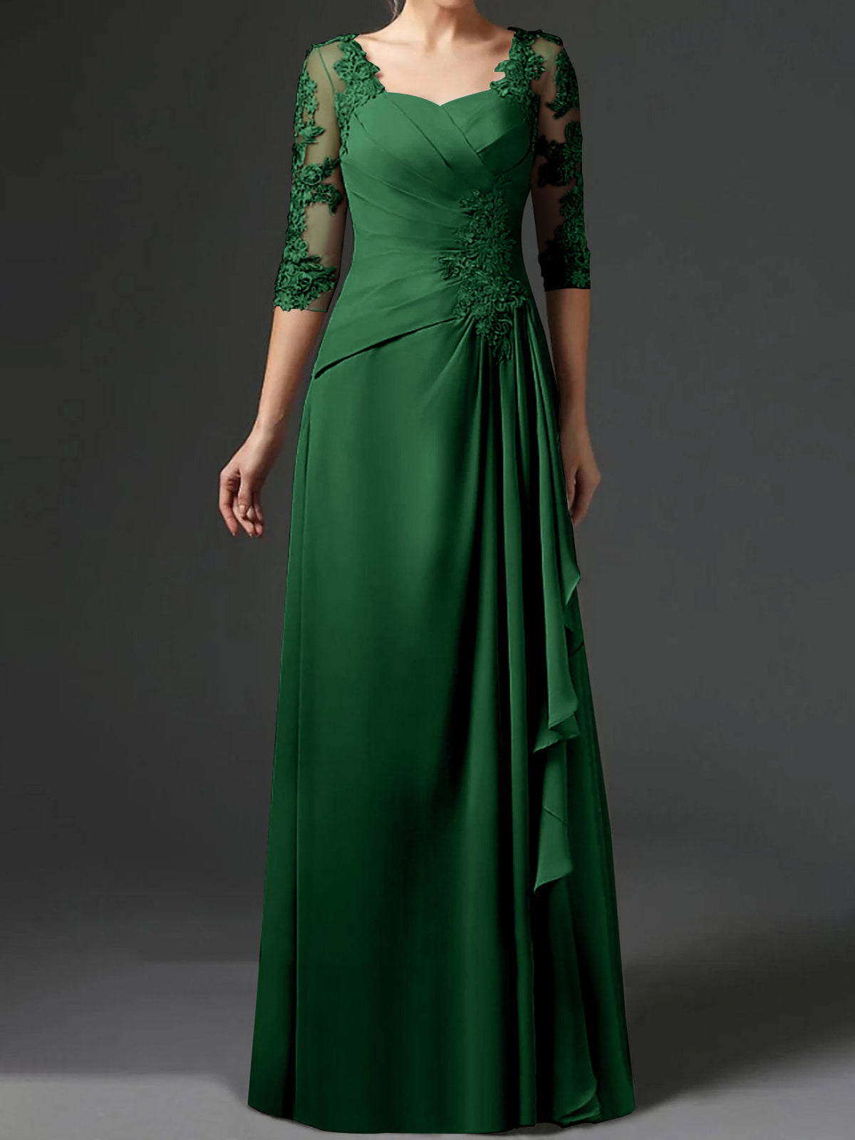 Floor Length Princess Gown With Square Neck And Half Sleeves Mother Of The Bride