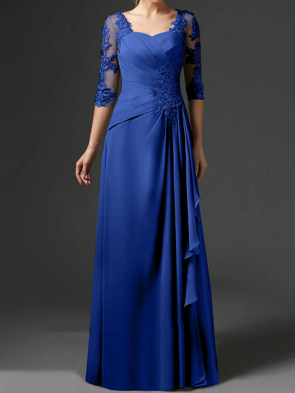 Floor Length Princess Gown With Square Neck And Half Sleeves Mother Of The Bride