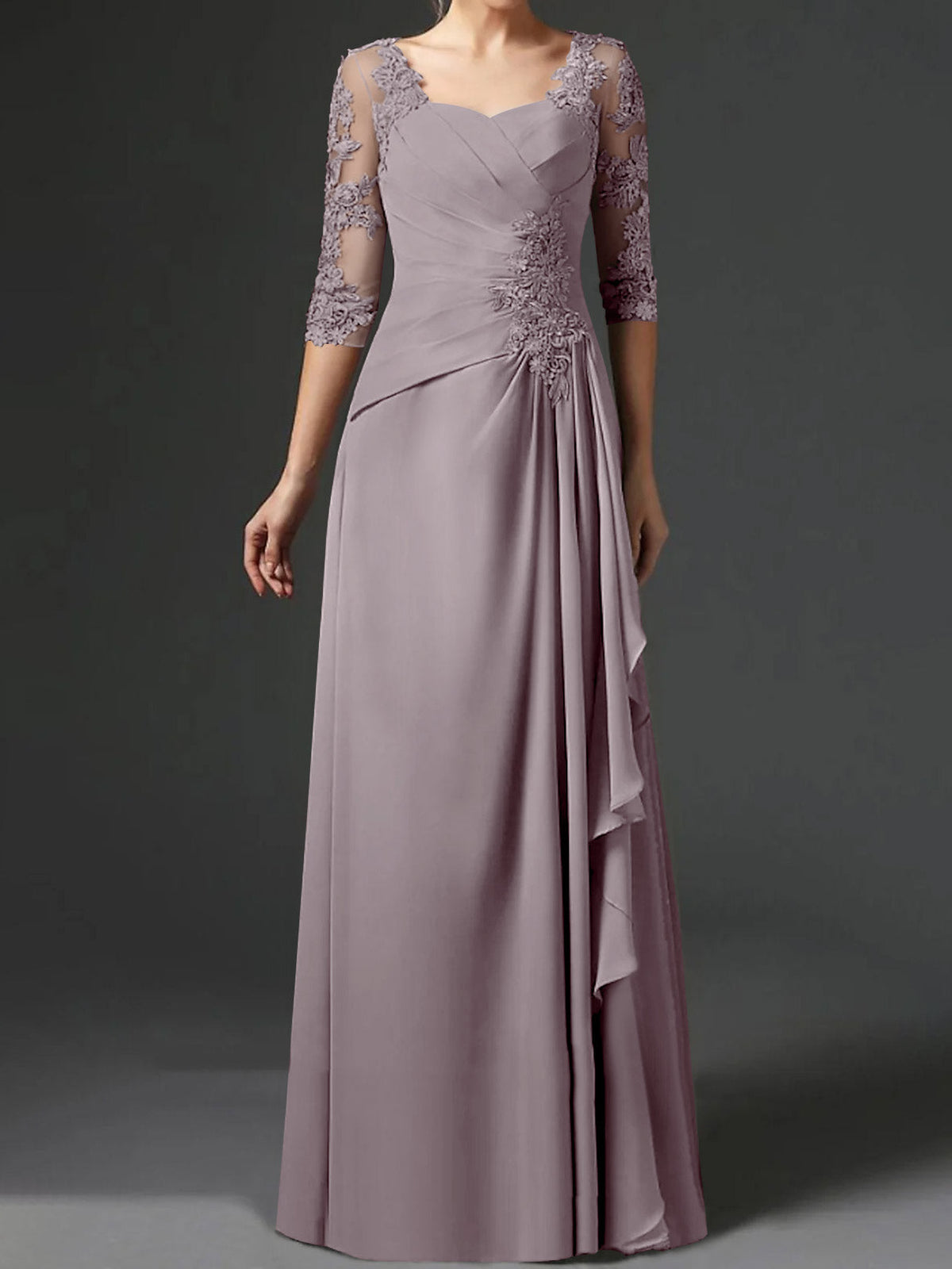 Floor Length Princess Gown With Square Neck And Half Sleeves Mother Of The Bride