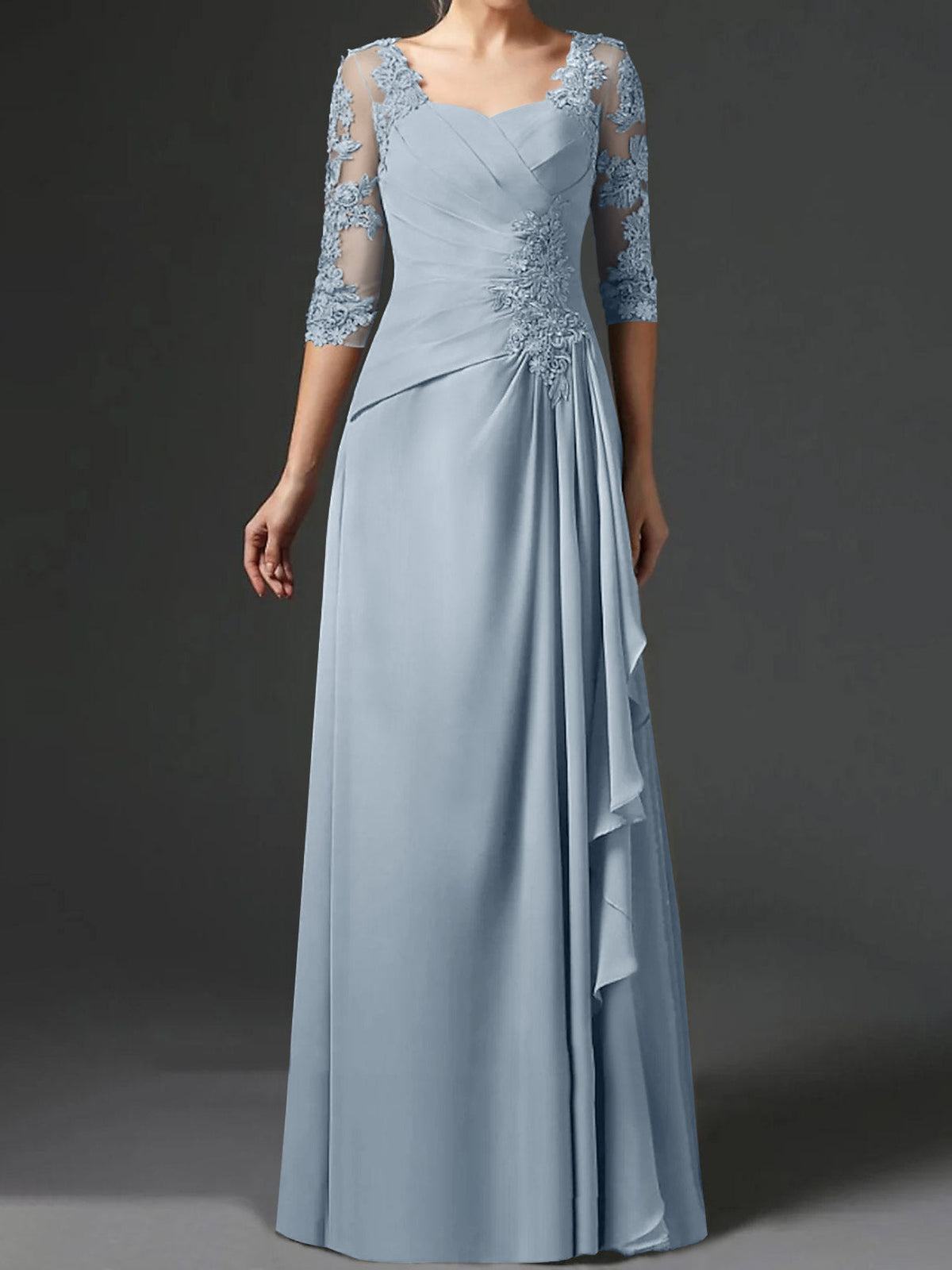 Floor Length Princess Gown With Square Neck And Half Sleeves Mother Of The Bride