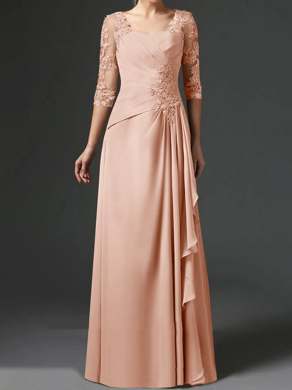 Floor Length Princess Gown With Square Neck And Half Sleeves Mother Of The Bride