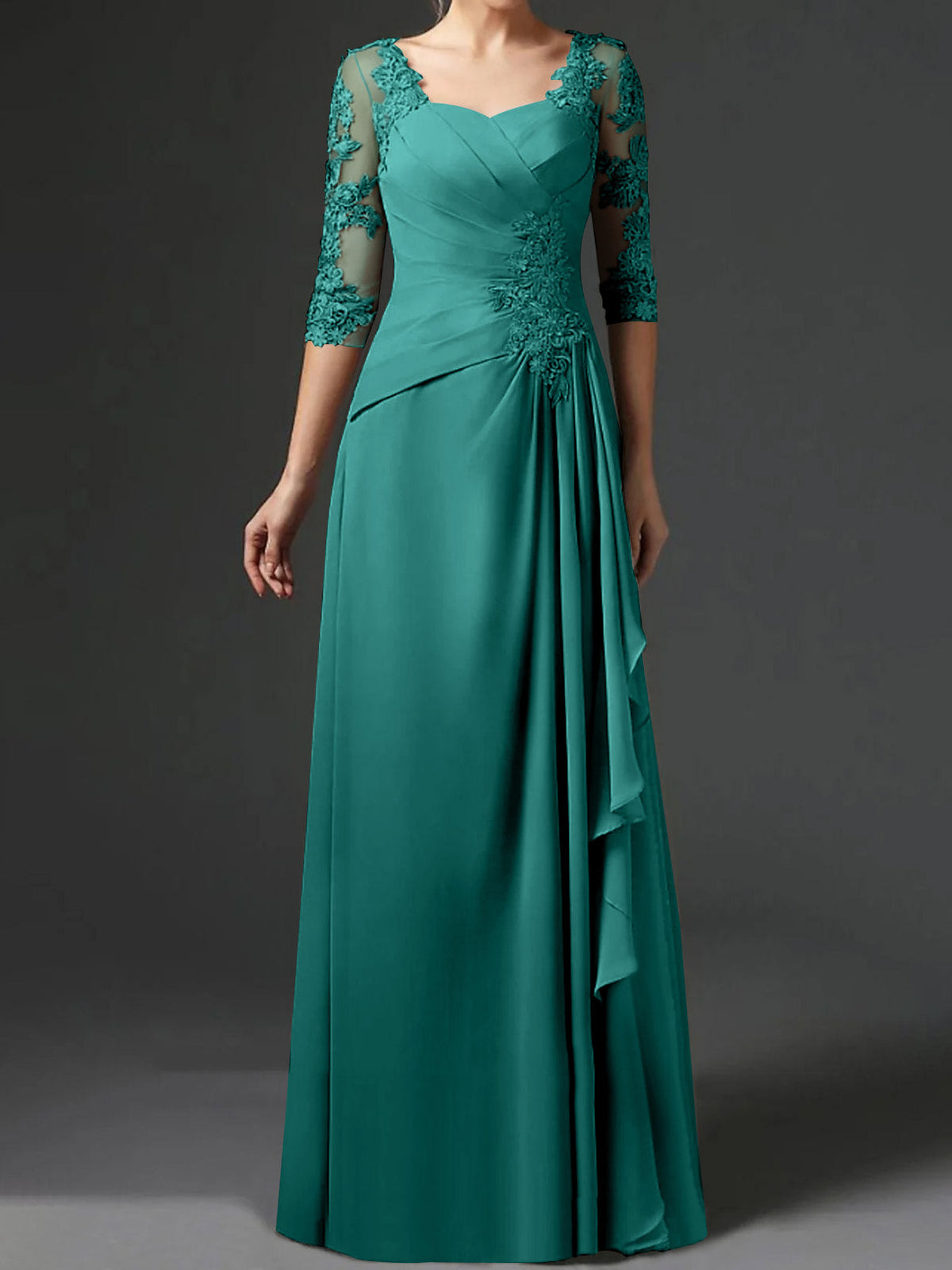 Floor Length Princess Gown With Square Neck And Half Sleeves Mother Of The Bride