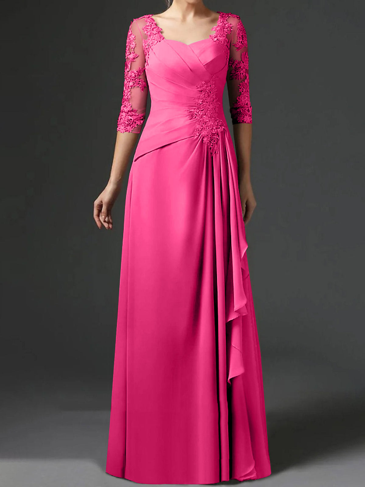 Floor Length Princess Gown With Square Neck And Half Sleeves Mother Of The Bride