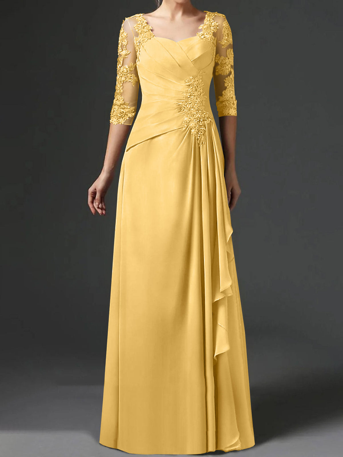 Floor Length Princess Gown With Square Neck And Half Sleeves Mother Of The Bride