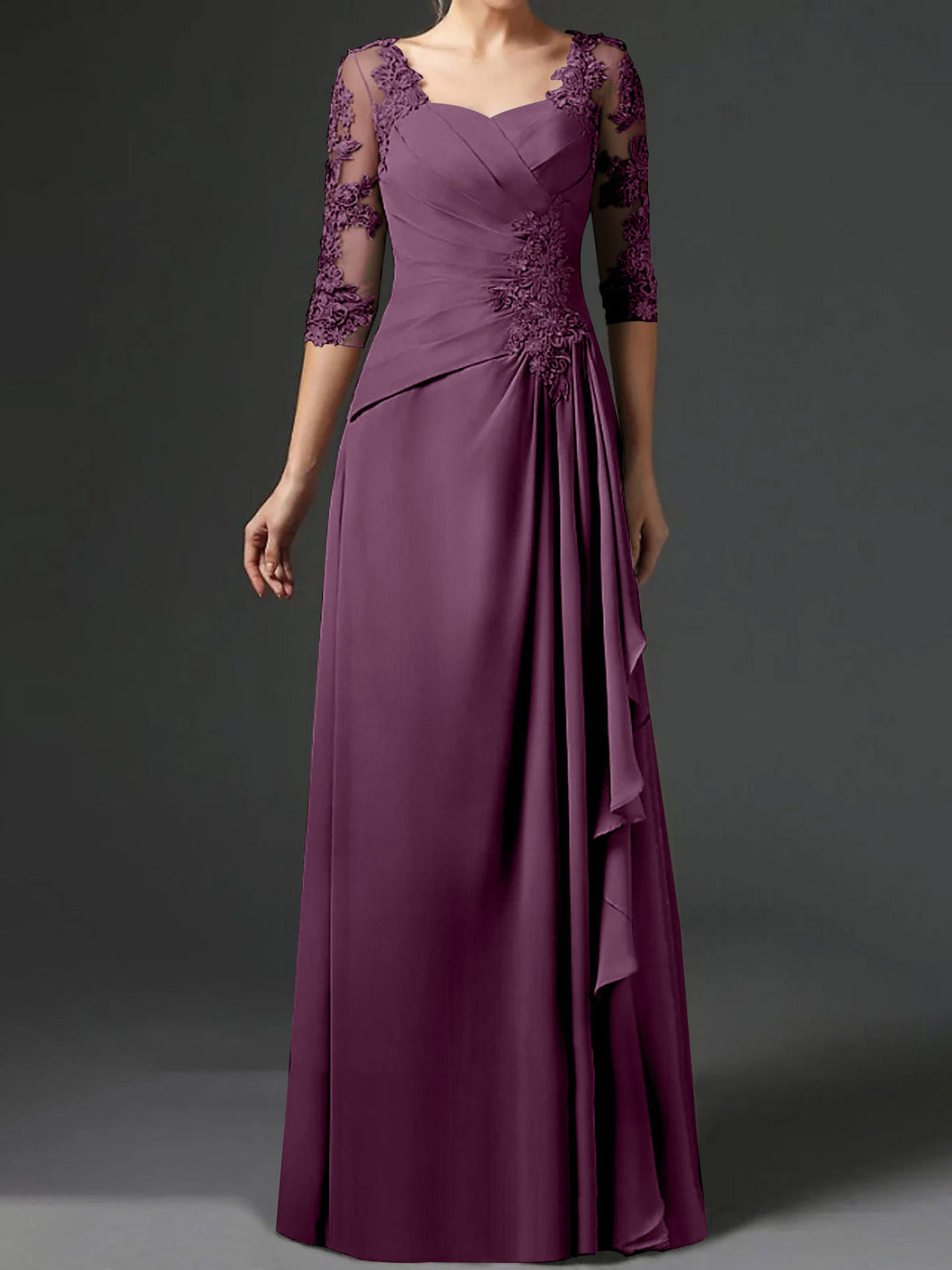 Floor Length Princess Gown With Square Neck And Half Sleeves Mother Of The Bride