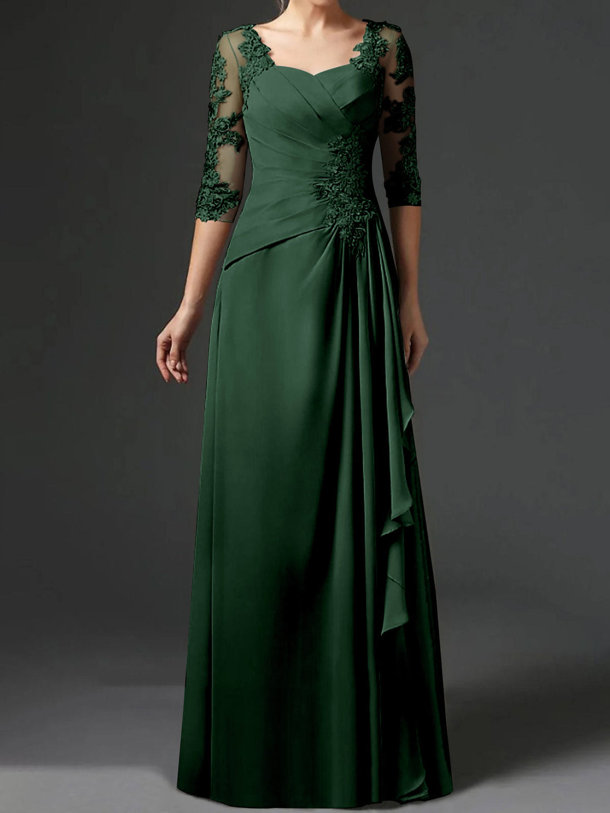 Floor Length Princess Gown With Square Neck And Half Sleeves Mother Of The Bride