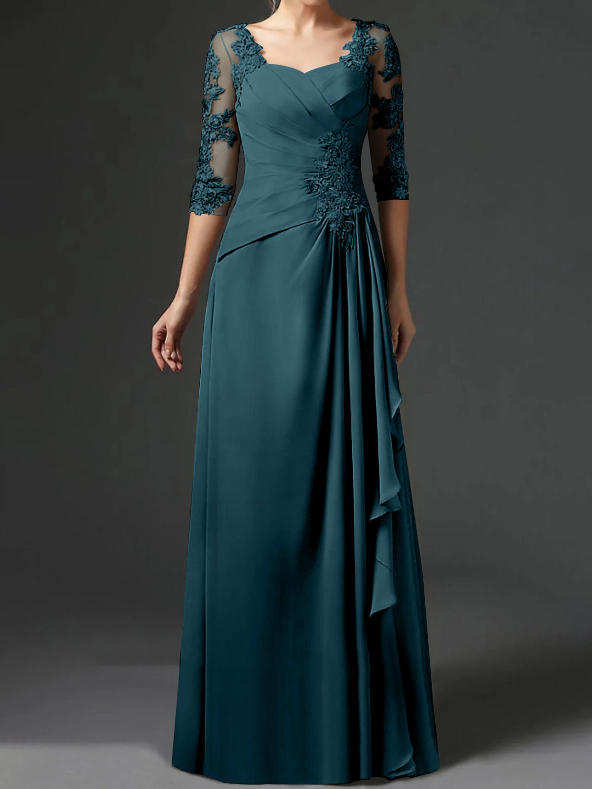 Floor Length Princess Gown With Square Neck And Half Sleeves Mother Of The Bride