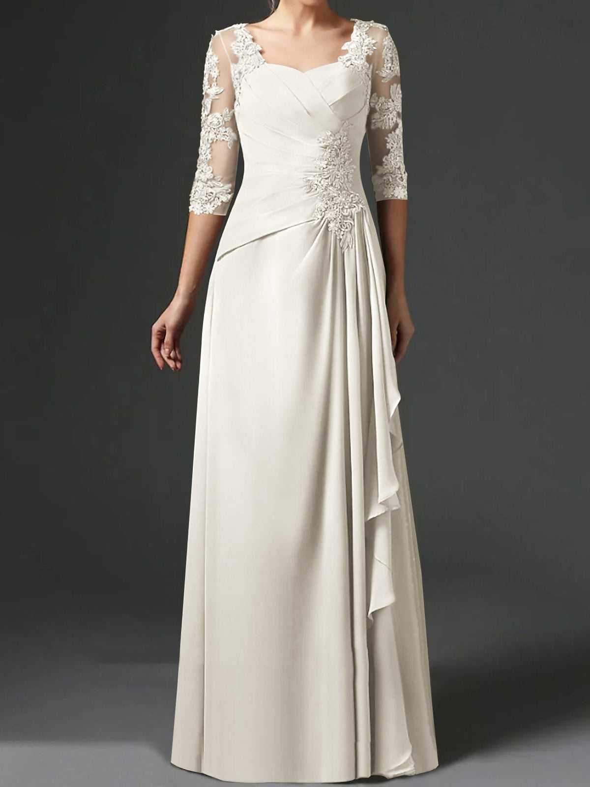 Floor Length Princess Gown With Square Neck And Half Sleeves Mother Of The Bride