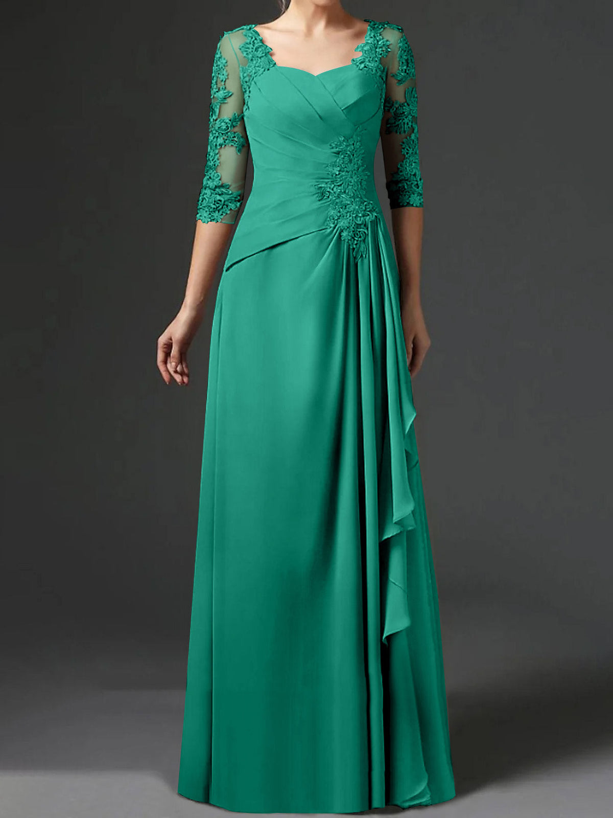 Floor Length Princess Gown With Square Neck And Half Sleeves Mother Of The Bride