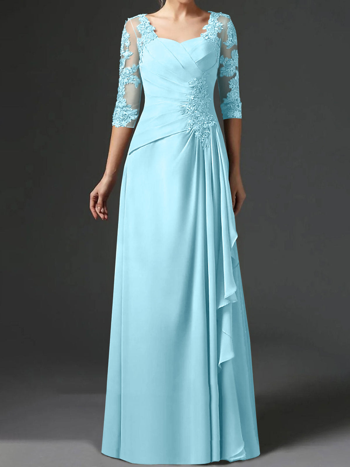 Floor Length Princess Gown With Square Neck And Half Sleeves Mother Of The Bride
