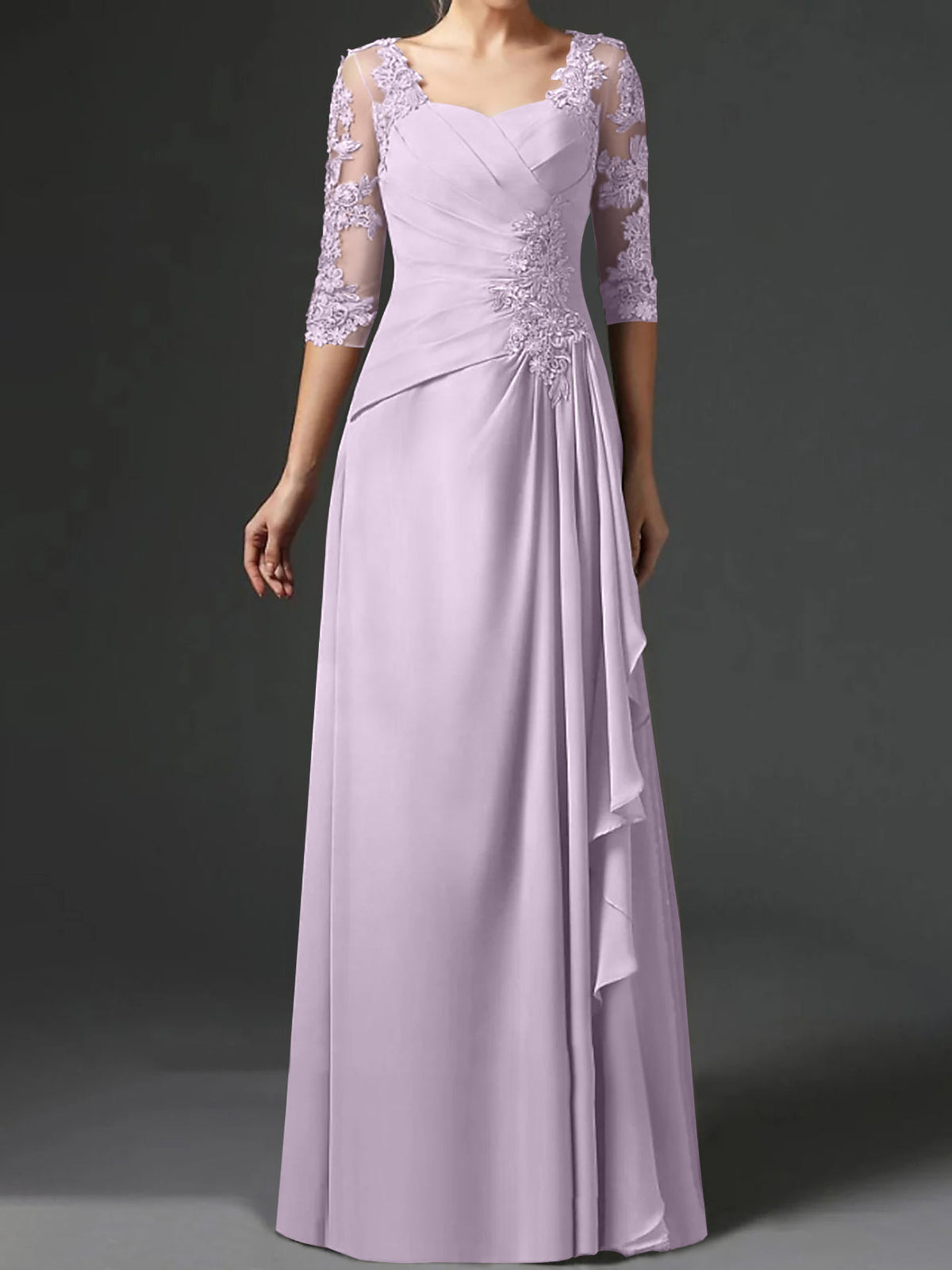 Floor Length Princess Gown With Square Neck And Half Sleeves Mother Of The Bride