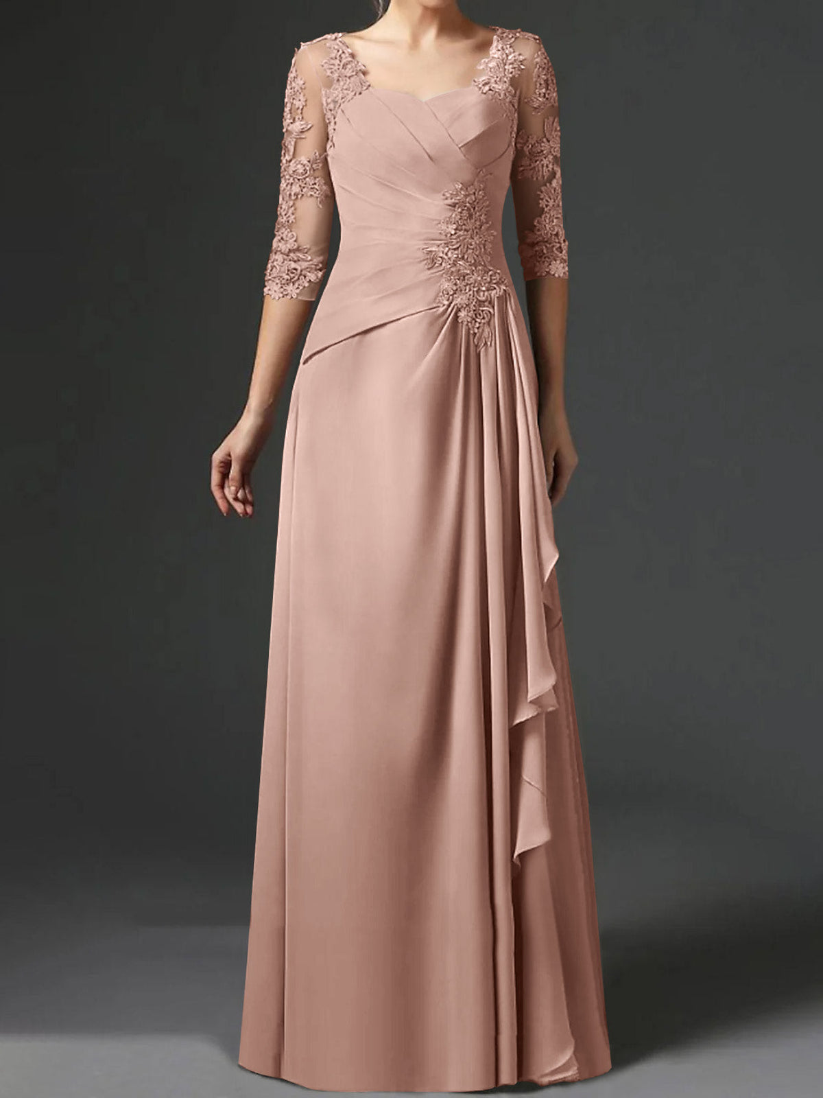 Floor Length Princess Gown With Square Neck And Half Sleeves Mother Of The Bride