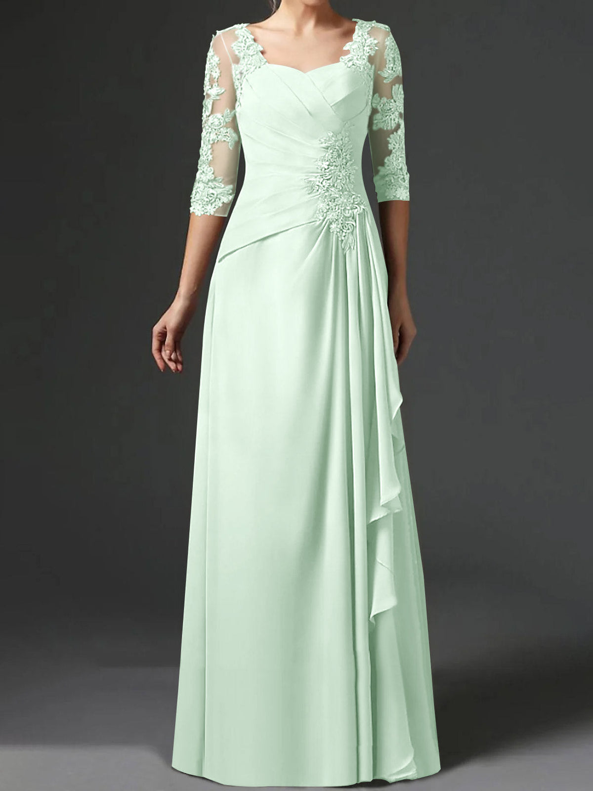Floor Length Princess Gown With Square Neck And Half Sleeves Mother Of The Bride