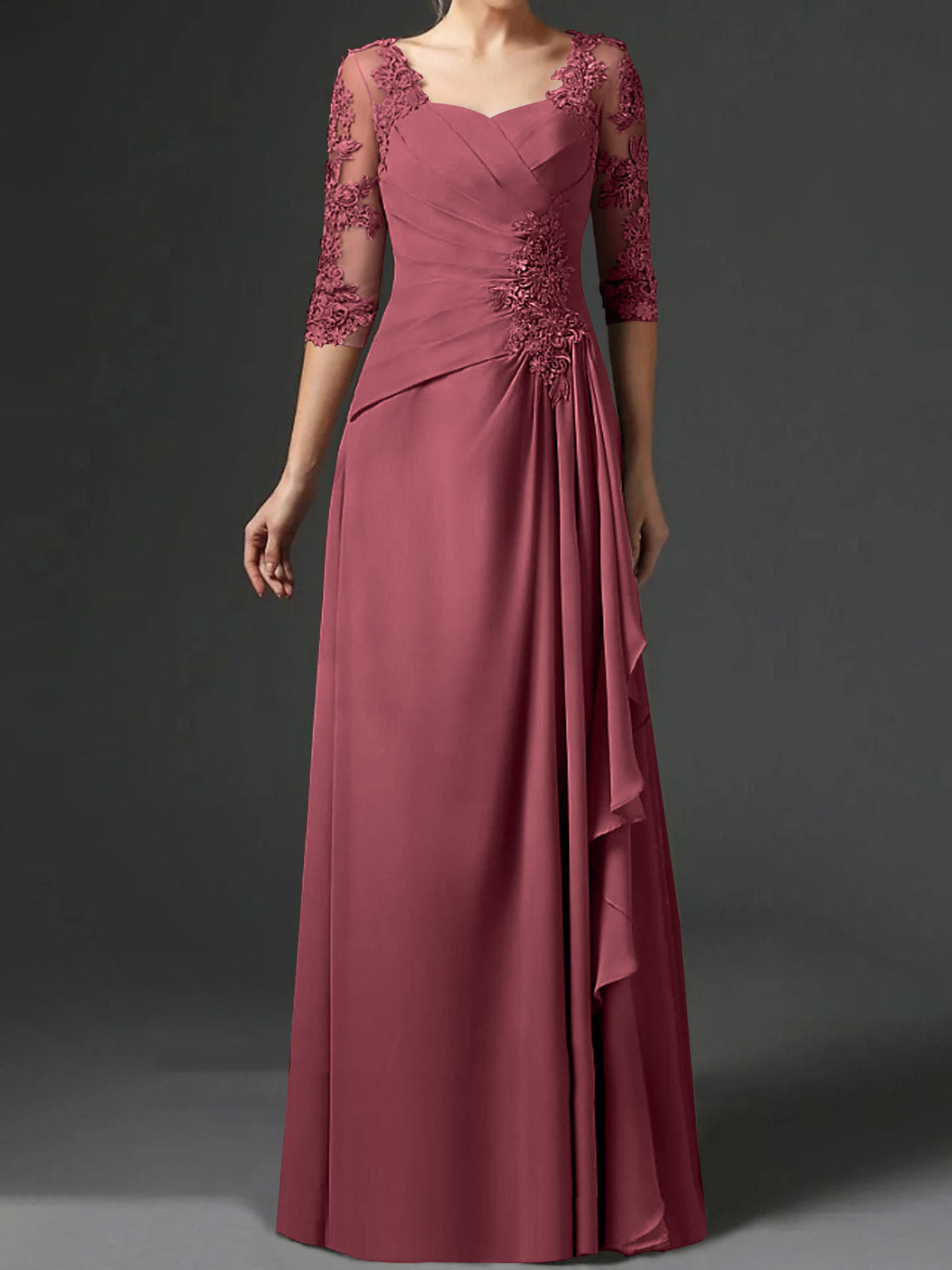 Floor Length Princess Gown With Square Neck And Half Sleeves Mother Of The Bride