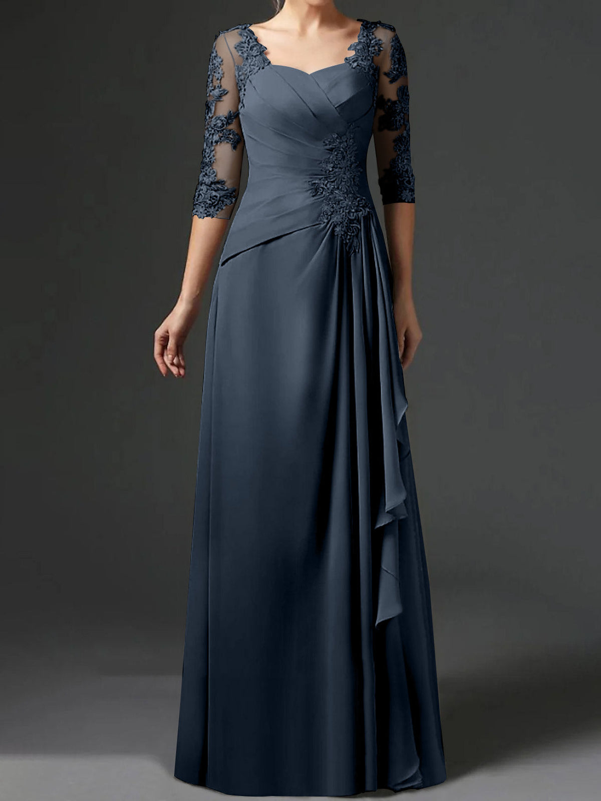Floor Length Princess Gown With Square Neck And Half Sleeves Mother Of The Bride