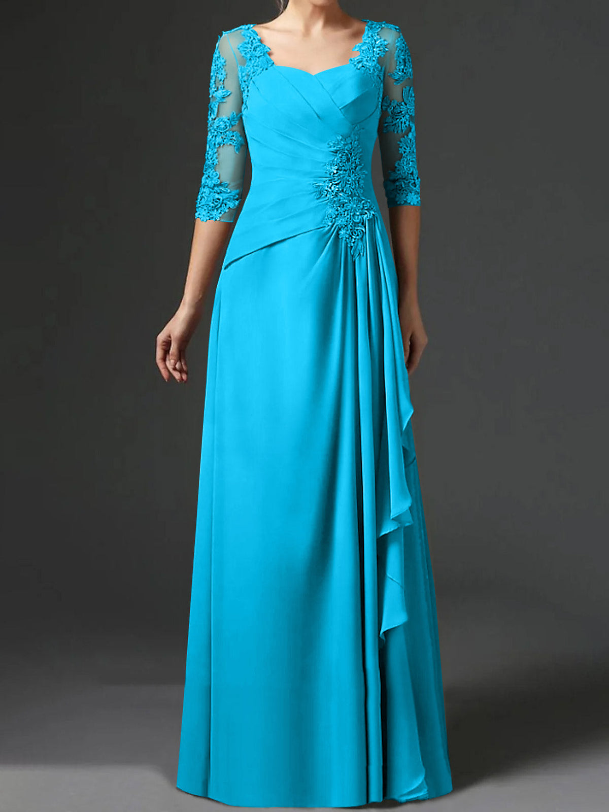 Floor Length Princess Gown With Square Neck And Half Sleeves Mother Of The Bride