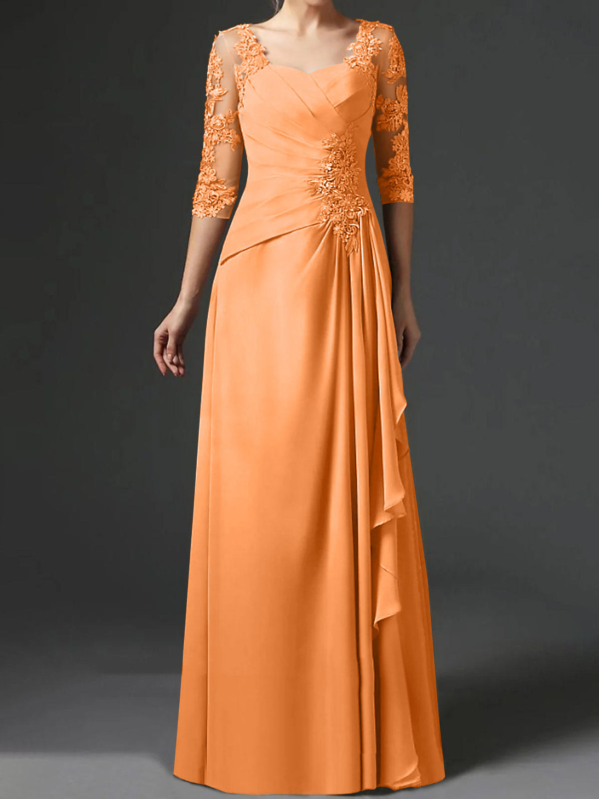 Floor Length Princess Gown With Square Neck And Half Sleeves Mother Of The Bride