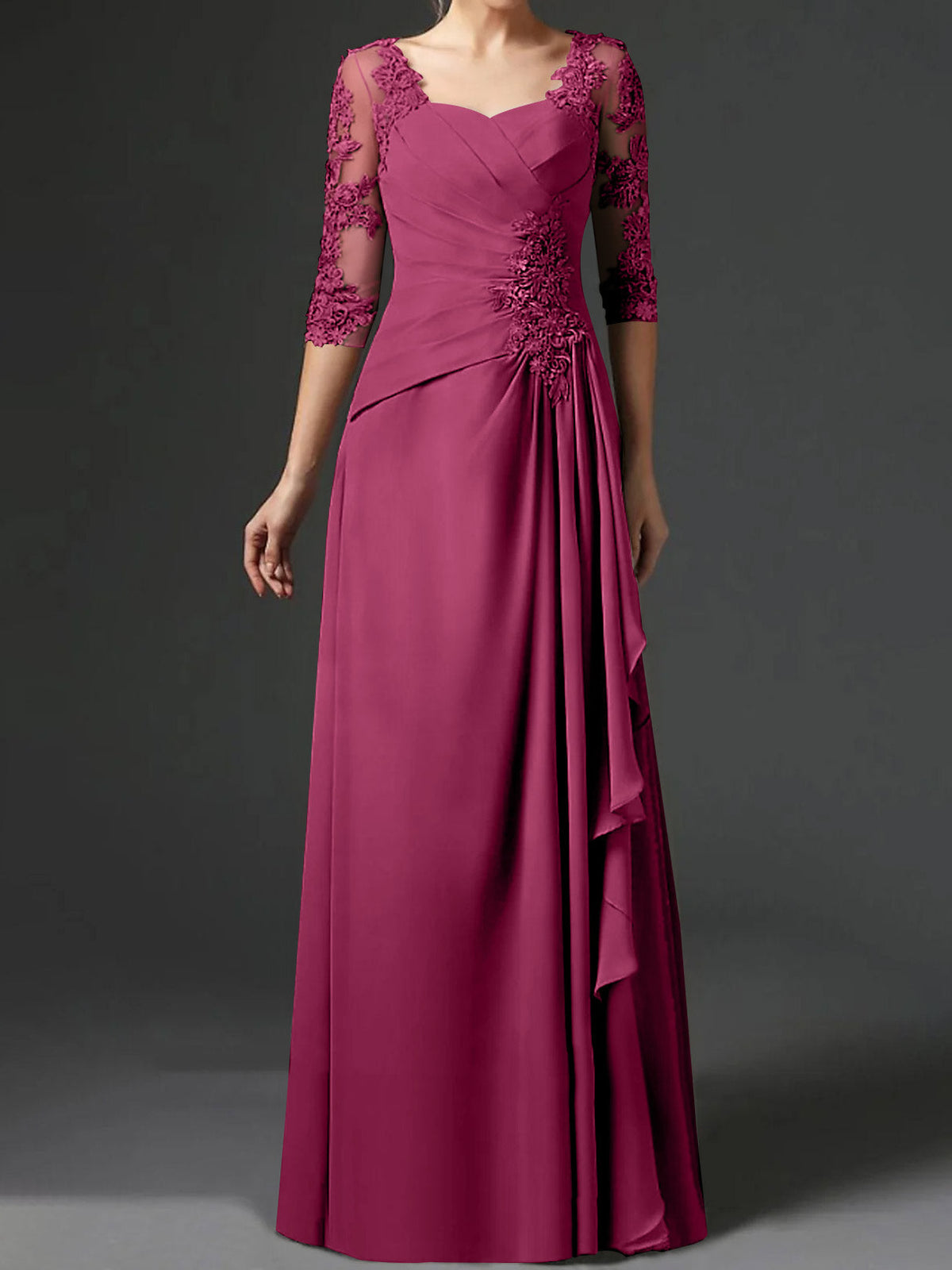 Floor Length Princess Gown With Square Neck And Half Sleeves Mother Of The Bride