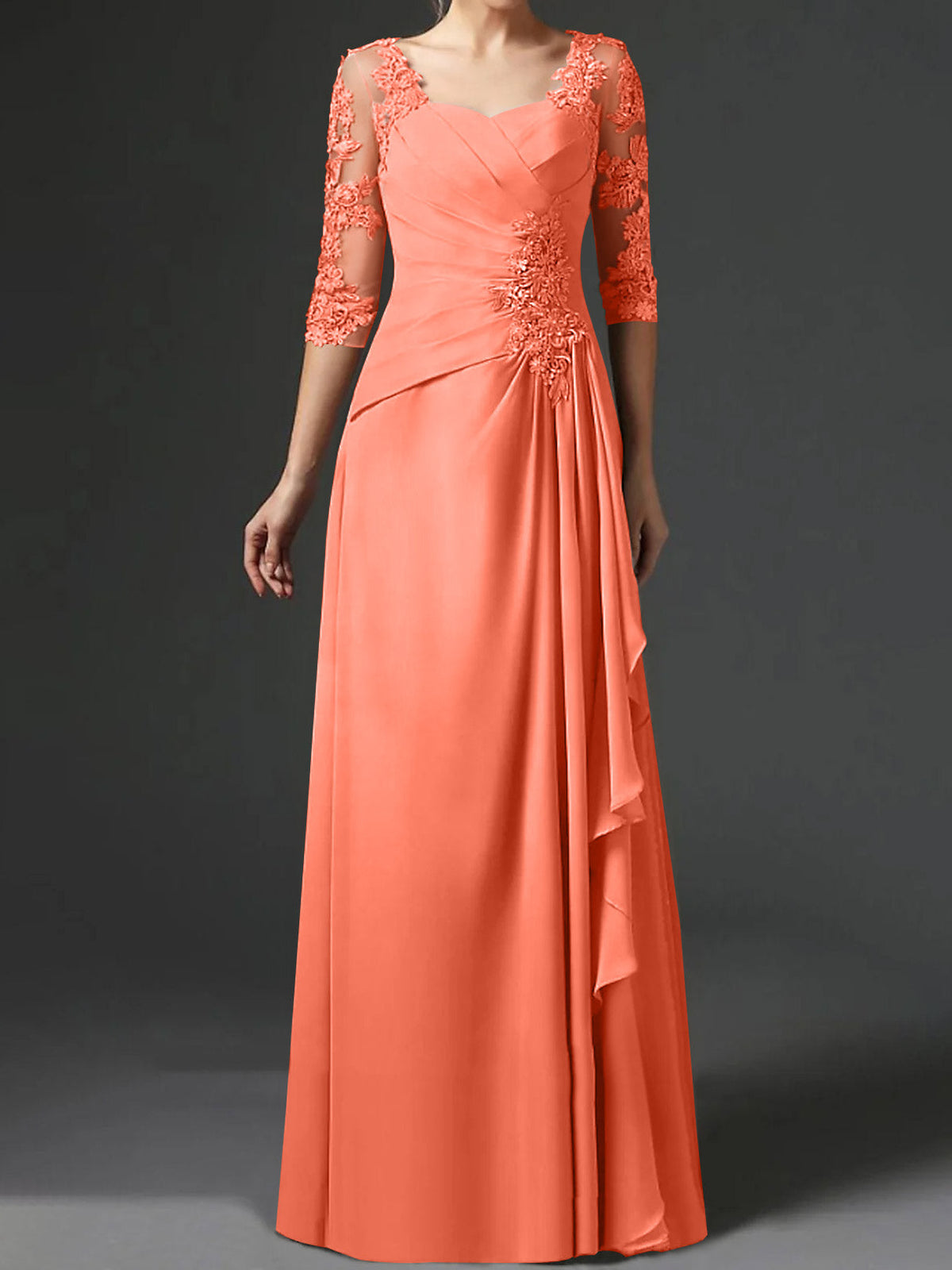 Floor Length Princess Gown With Square Neck And Half Sleeves Mother Of The Bride