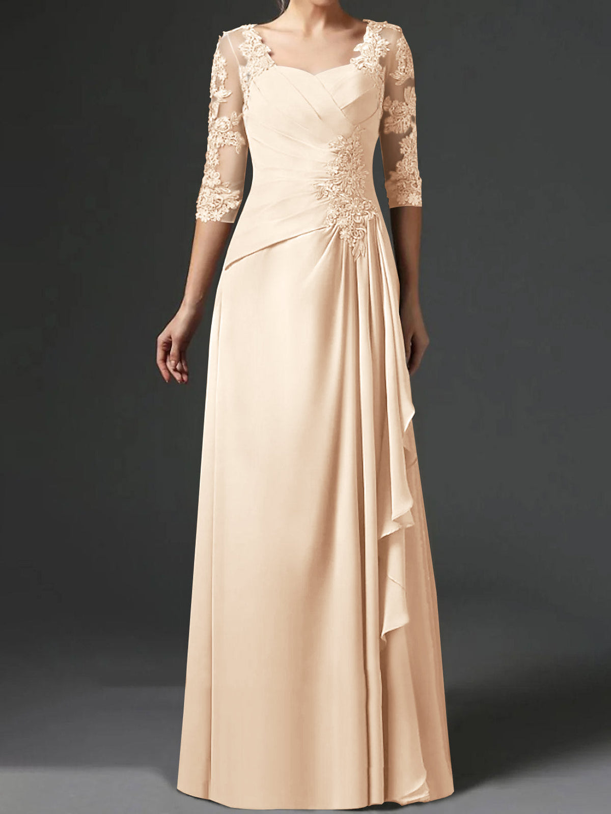 Floor Length Princess Gown With Square Neck And Half Sleeves Mother Of The Bride
