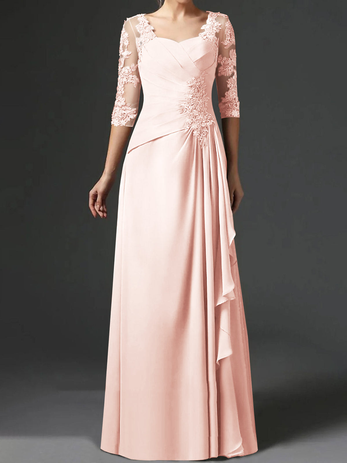 Floor Length Princess Gown With Square Neck And Half Sleeves Mother Of The Bride
