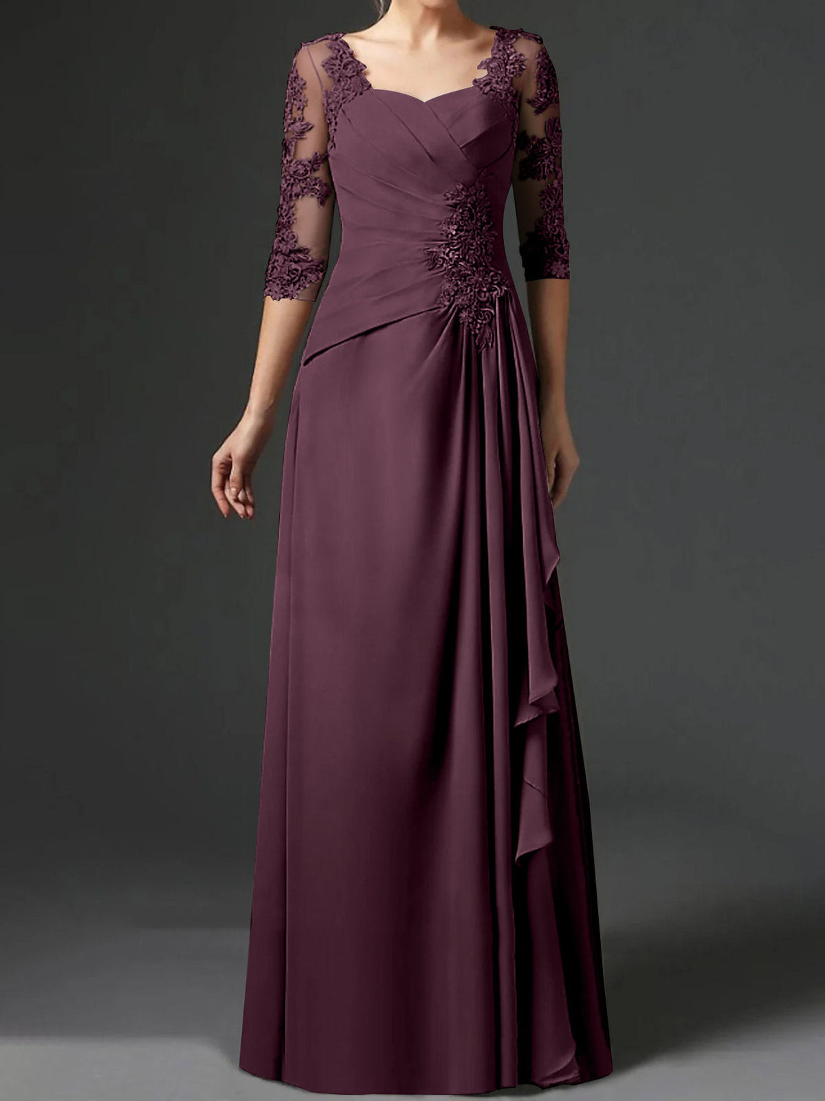 Floor Length Princess Gown With Square Neck And Half Sleeves Mother Of The Bride