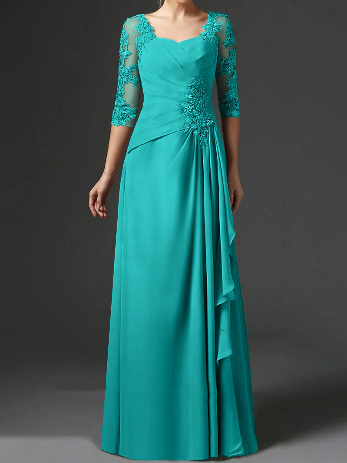 Floor Length Princess Gown With Square Neck And Half Sleeves Mother Of The Bride