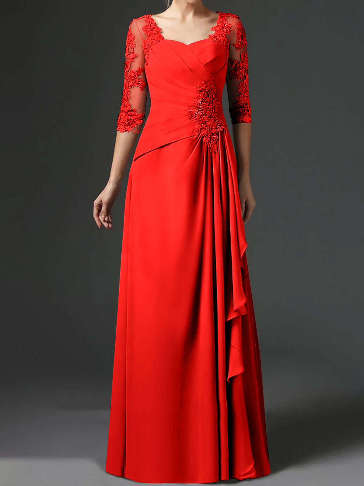 Floor Length Princess Gown With Square Neck And Half Sleeves Mother Of The Bride