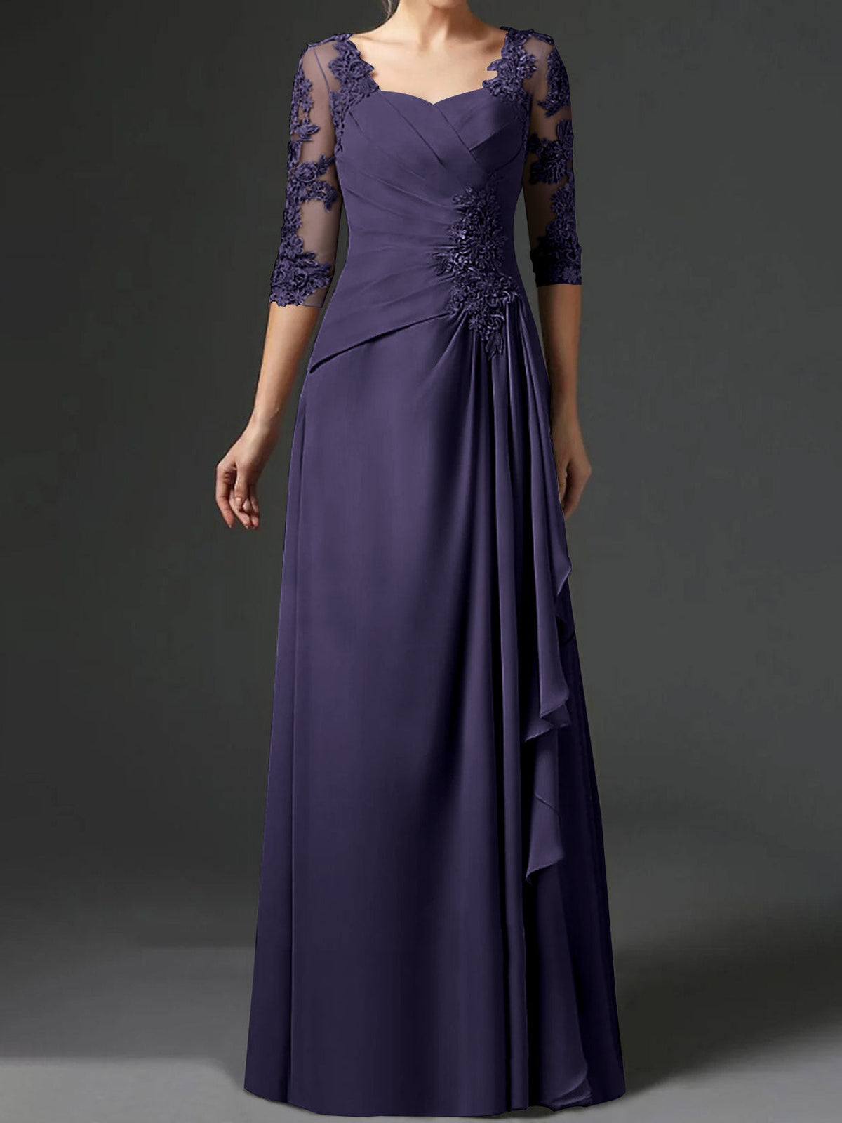 Floor Length Princess Gown With Square Neck And Half Sleeves Mother Of The Bride