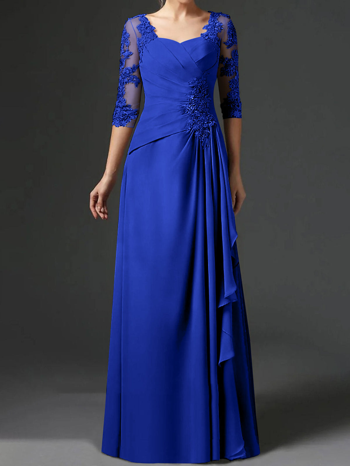 Floor Length Princess Gown With Square Neck And Half Sleeves Mother Of The Bride