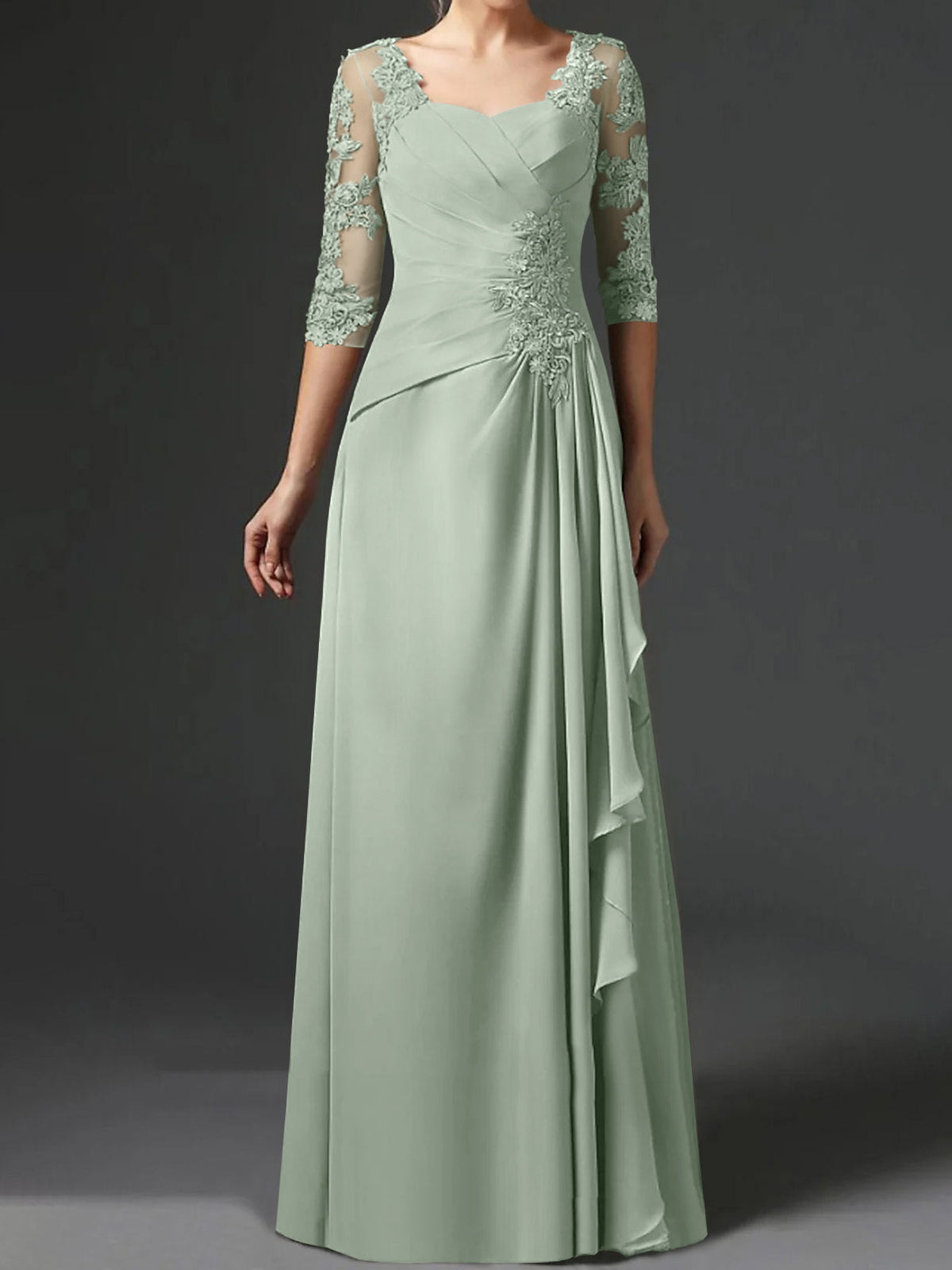 Floor Length Princess Gown With Square Neck And Half Sleeves Mother Of The Bride