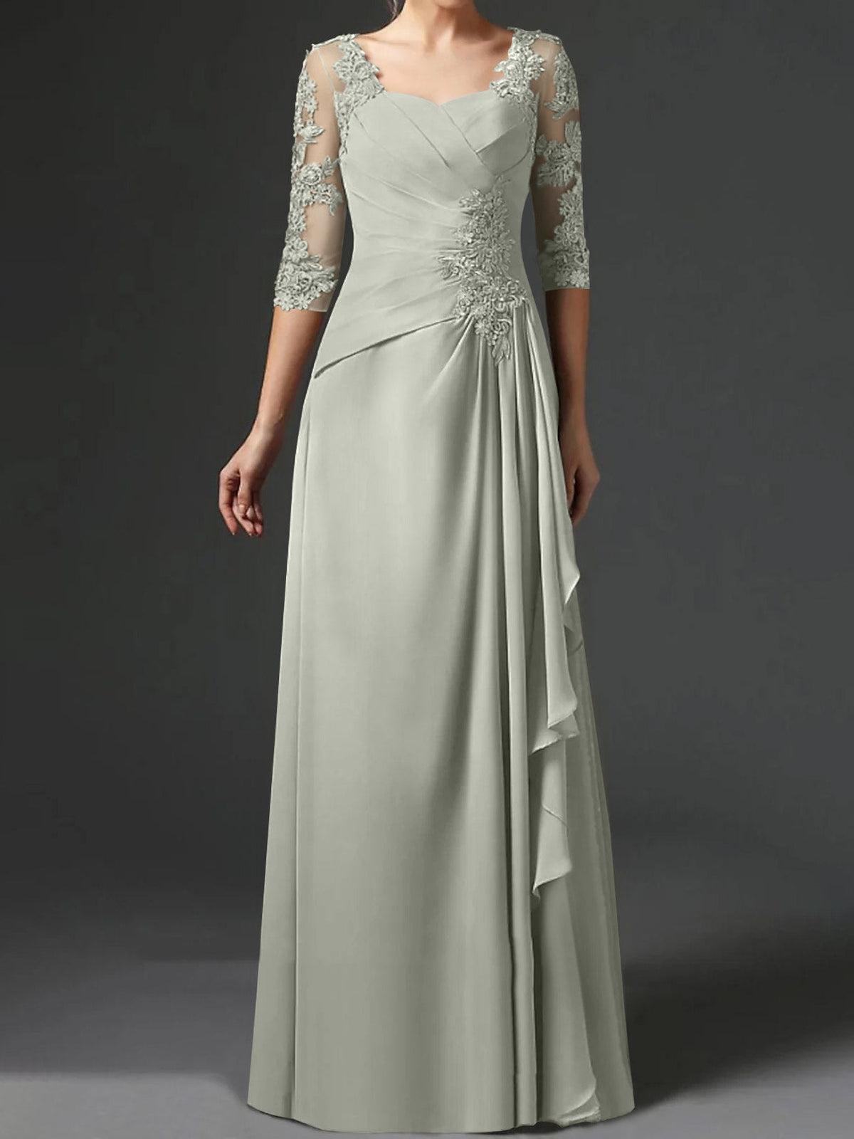 Floor Length Princess Gown With Square Neck And Half Sleeves Mother Of The Bride