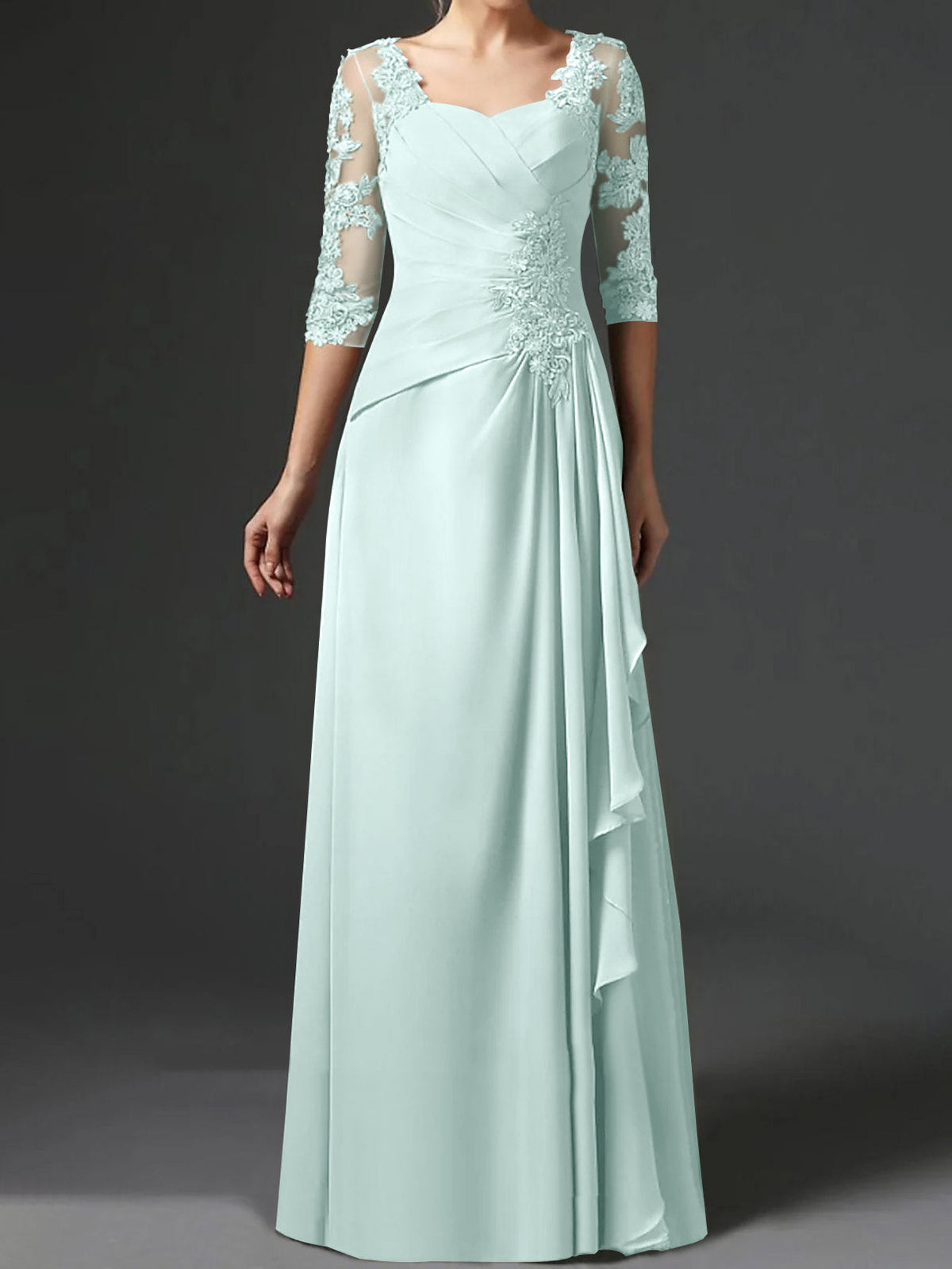 Floor Length Princess Gown With Square Neck And Half Sleeves Mother Of The Bride