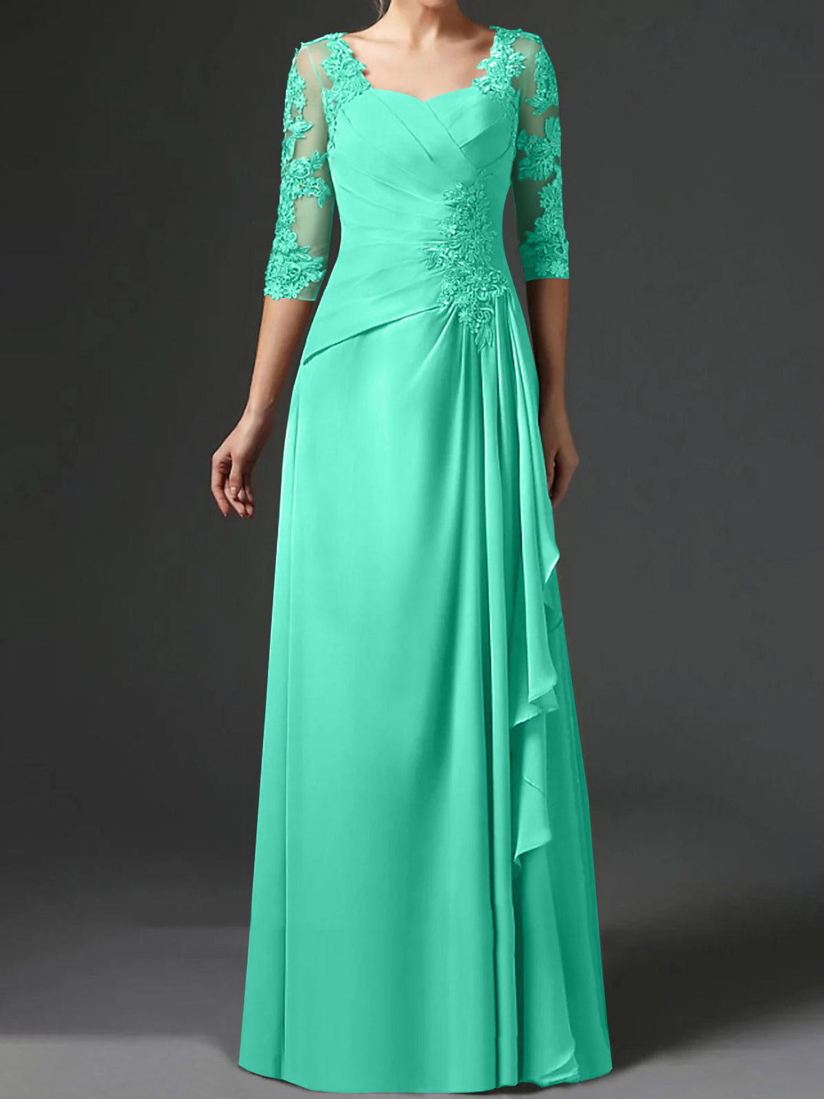 Floor Length Princess Gown With Square Neck And Half Sleeves Mother Of The Bride