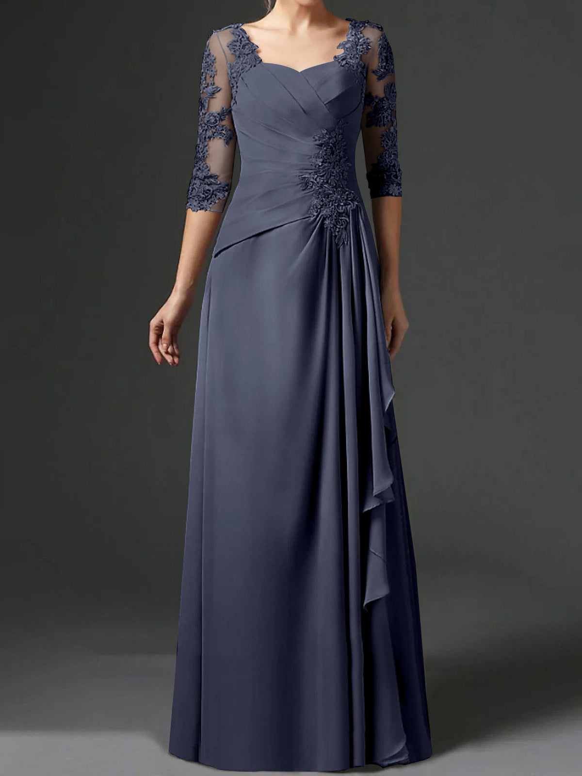 Floor Length Princess Gown With Square Neck And Half Sleeves Mother Of The Bride